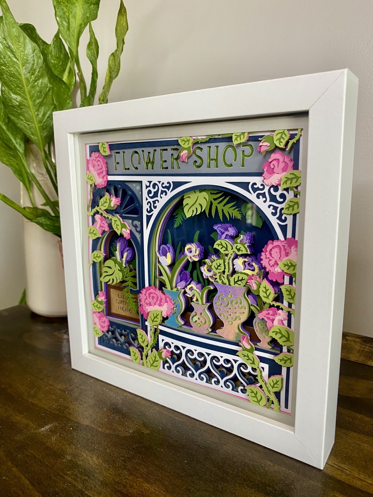 3D Flower Shop Plants Botanical Shadow Box 8×8 Gift Wall Art Handmade Decor