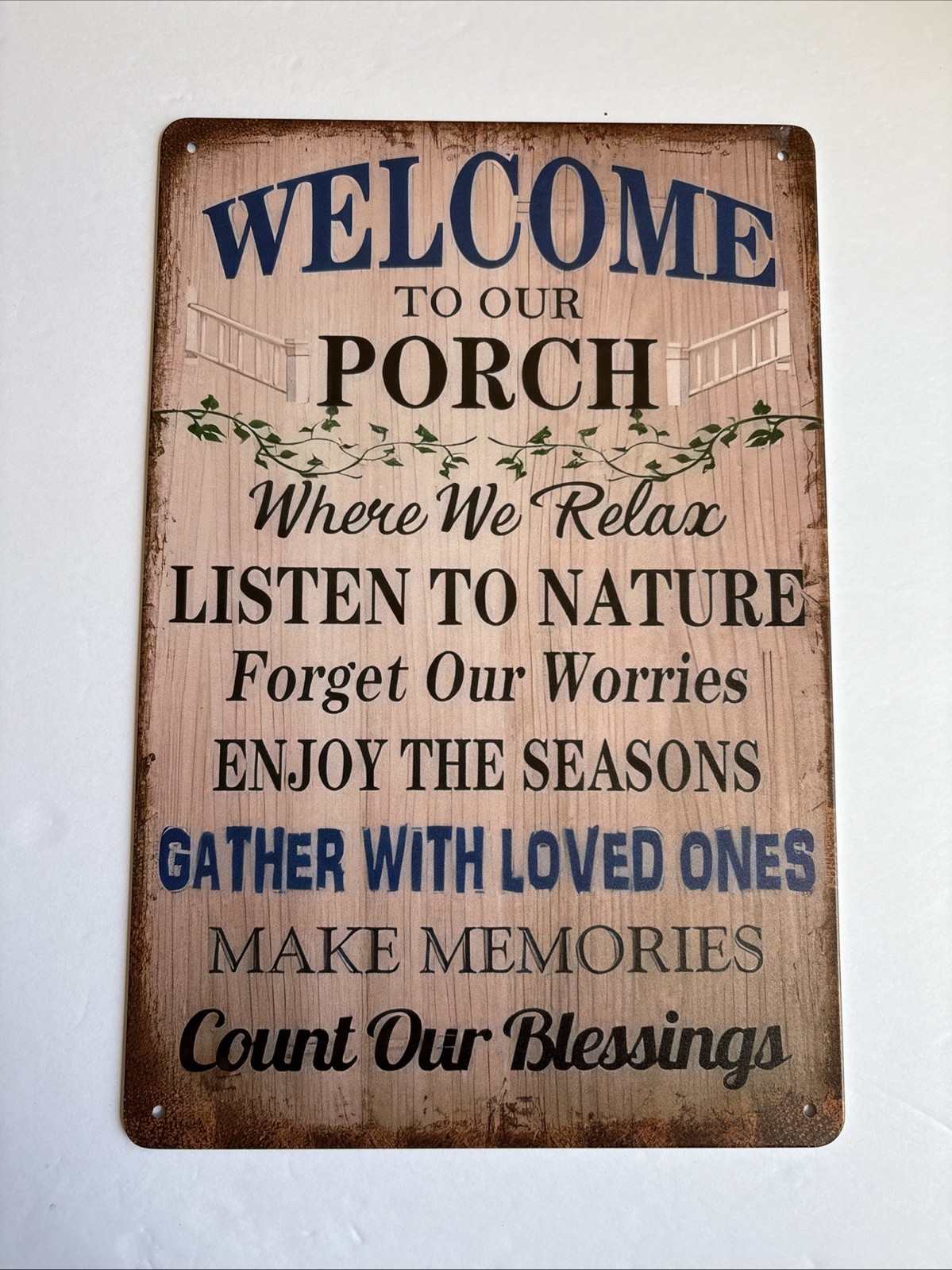 Welcome To Our Porch Vintage Rustic Sign – Cozy Outdoor Decor 12″×8″