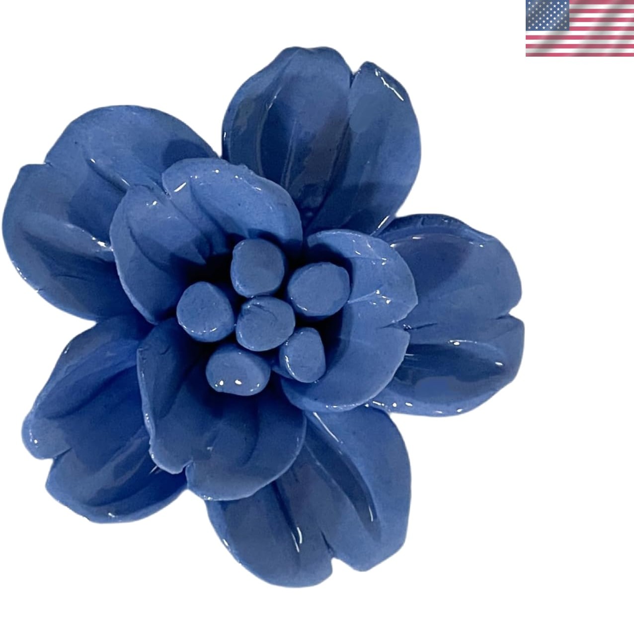 Artisan 3D Flower Wall Sculpture – Dark Blue Ceramic Decoration for Any Room