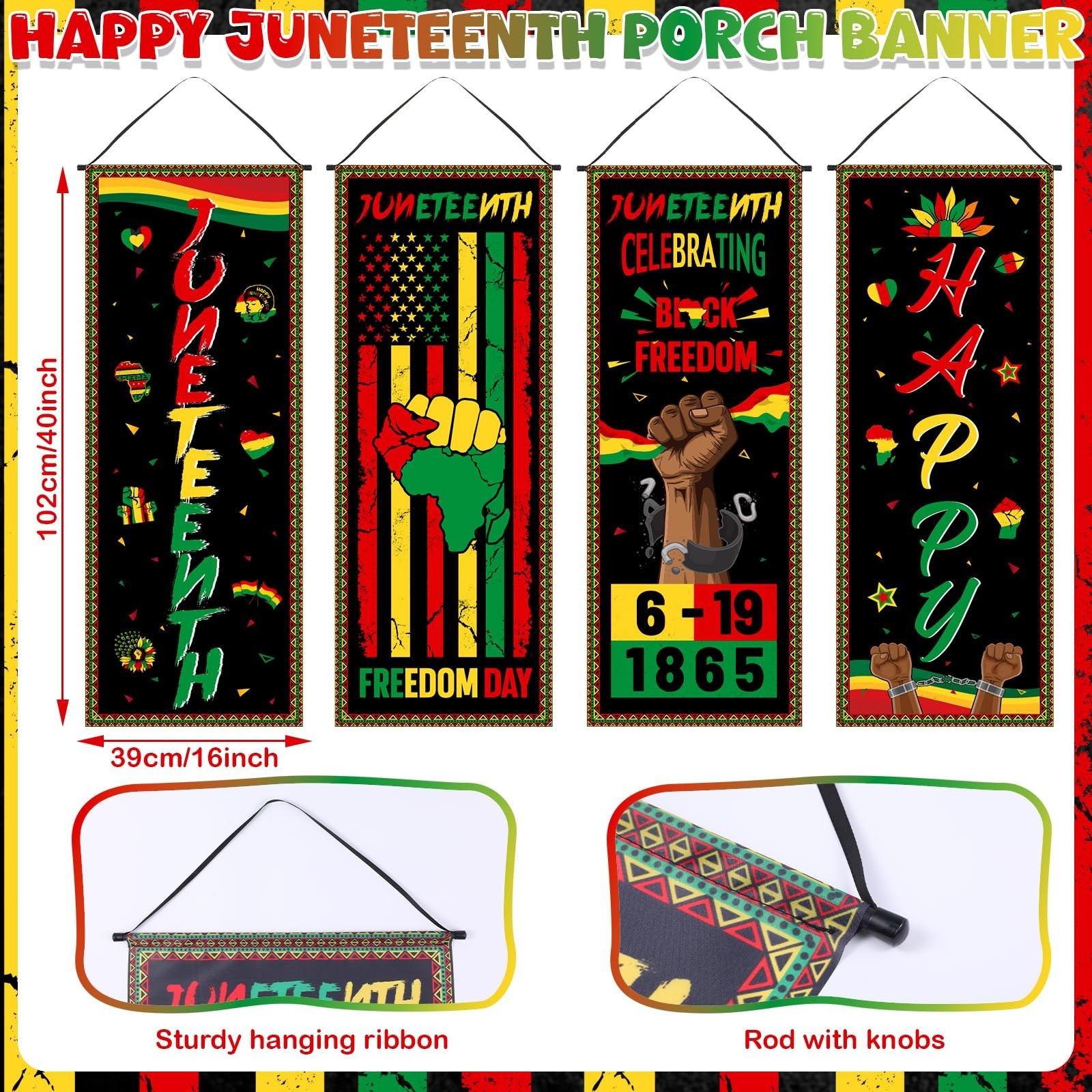 4 Pcs Juneteenth Porch Sign Banners – African American Independence Day Decor, F