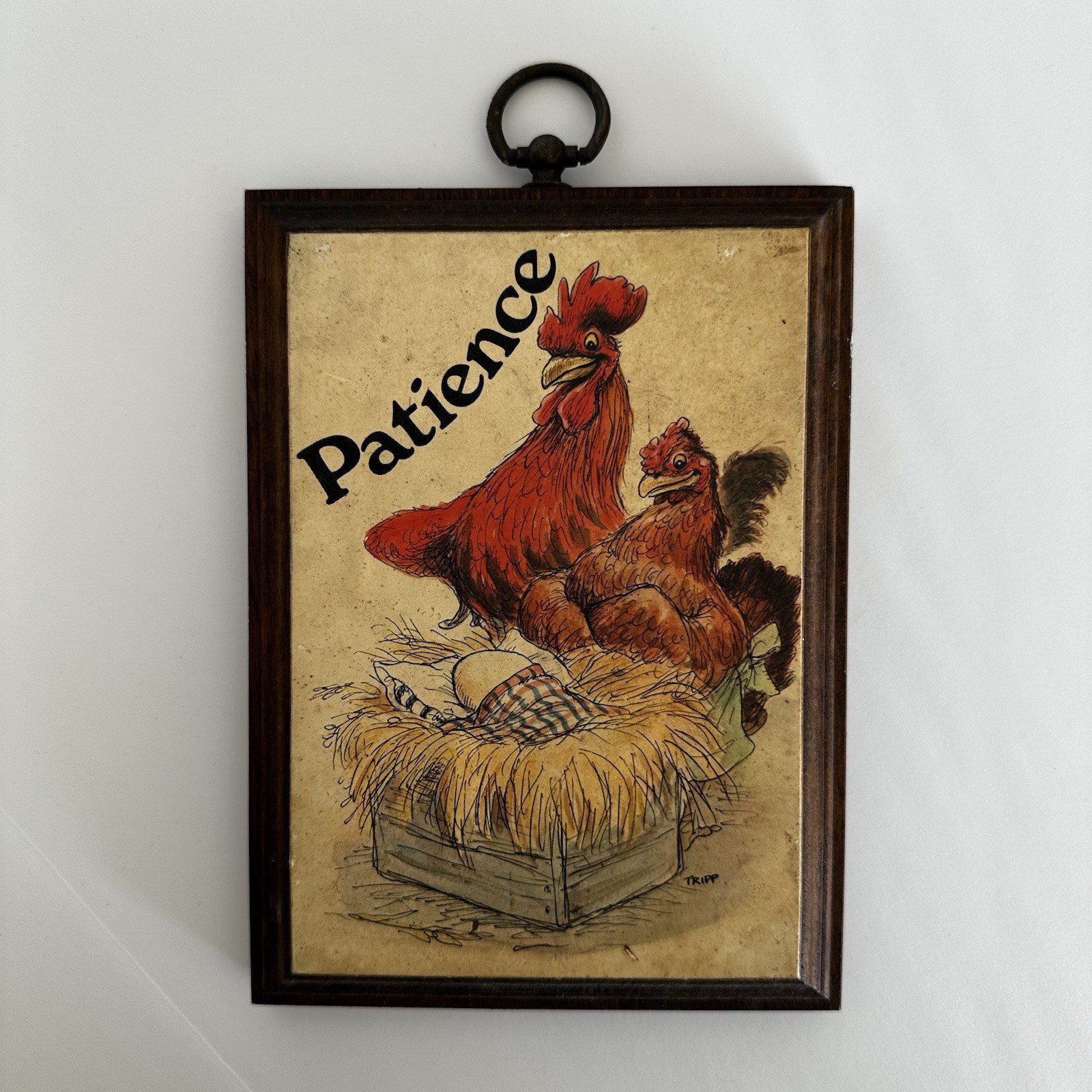Vintage Patience Chicken Wall Plaque Wood Rooster And Hen Funny Baby Shower Gift