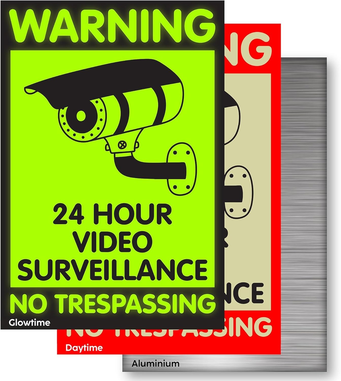 Solar-Powered Glow In The Dark Security Sign – 3.9″ x 2.3″ Waterproof Aluminium