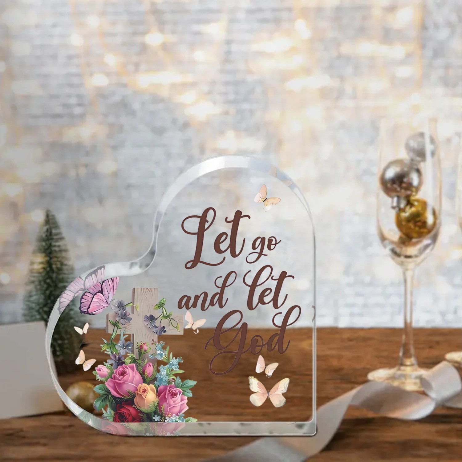 Let Go and Let God Heart Acrylic Plaque Faith & Comfort Christian Keepsake Gift