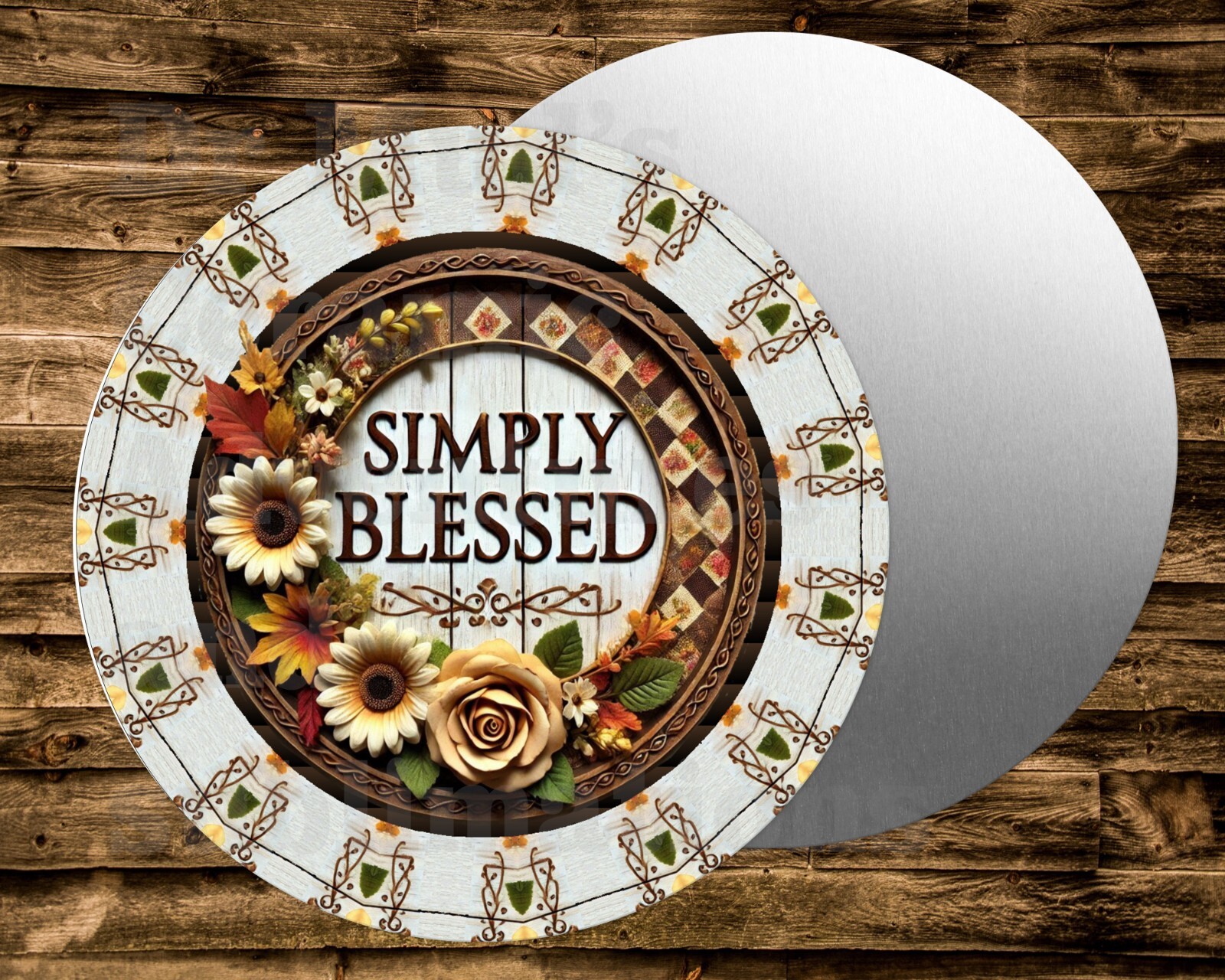 Metal Round Sign SIMPLY BLESSED Wreath Crafts & miniatures