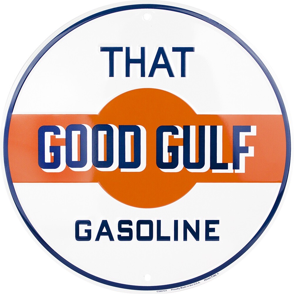 That Good Gulf Gasoline 12″ Round Aluminum Metal Sign Embossed Retro Wall Decor