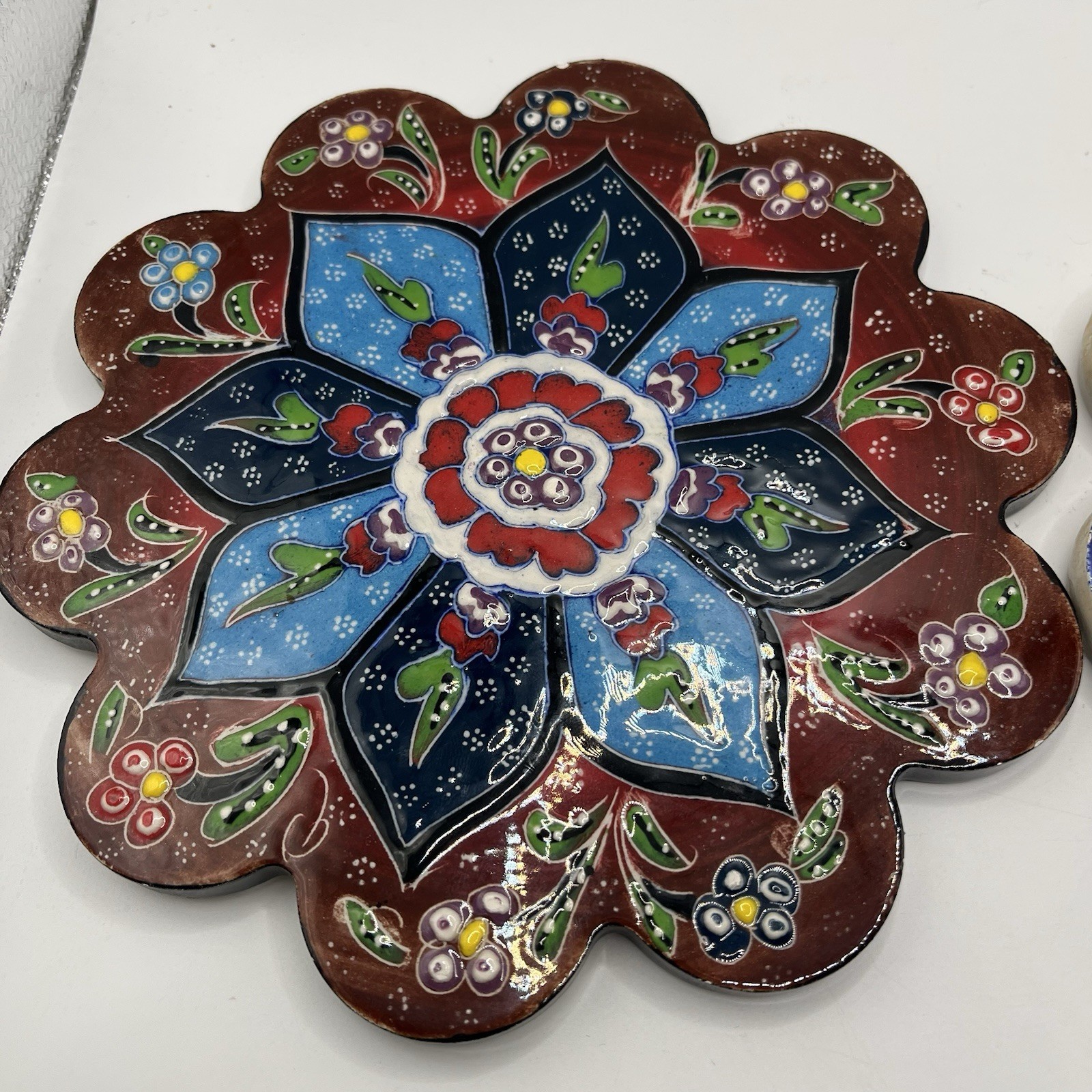 Ceramic Flower Wall Hangings Hand Painted Colorful 7 In Set Of 2