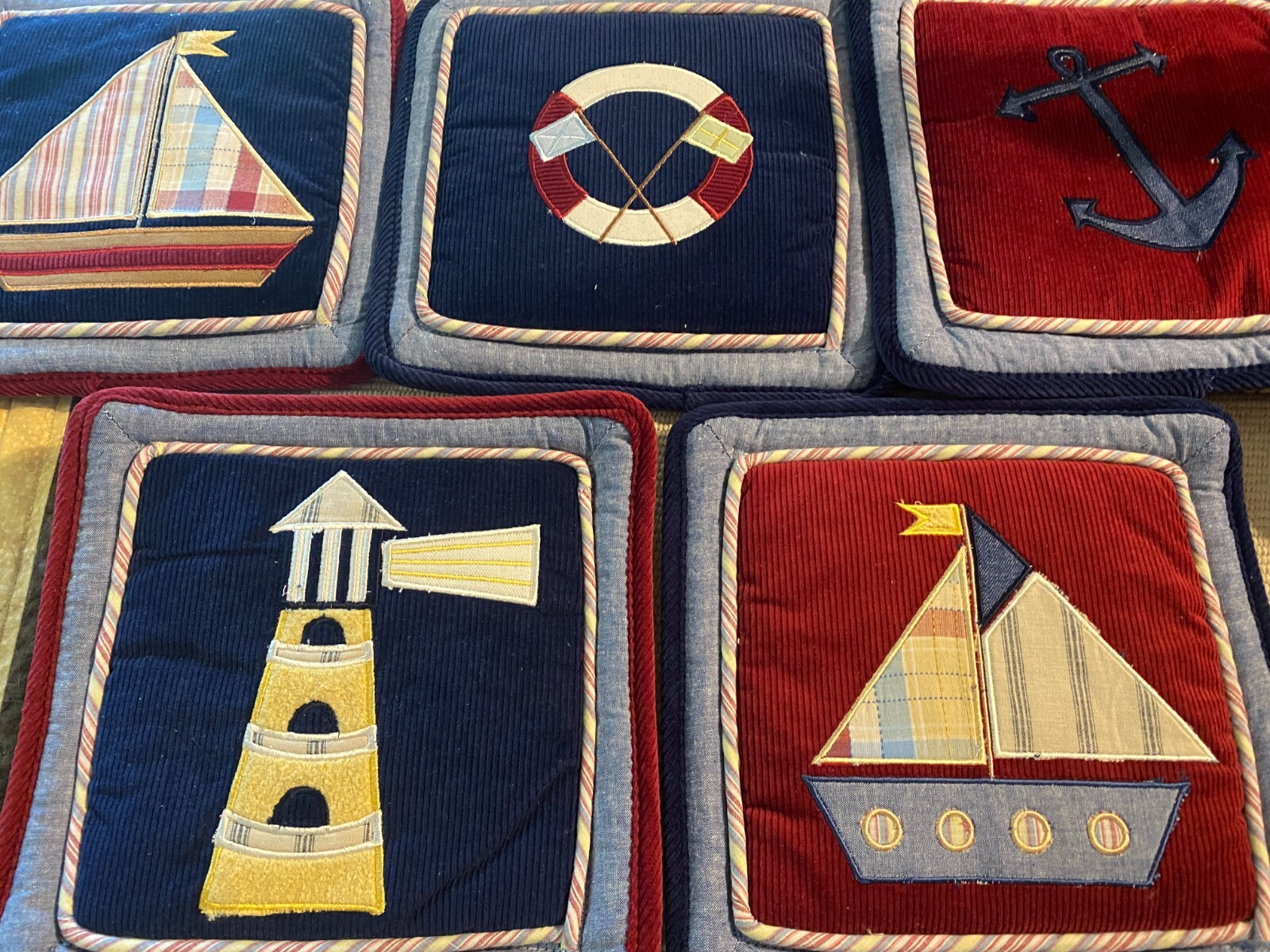 Nautical Beach Theme Decor for any room 5 squares, has hooks for hanging