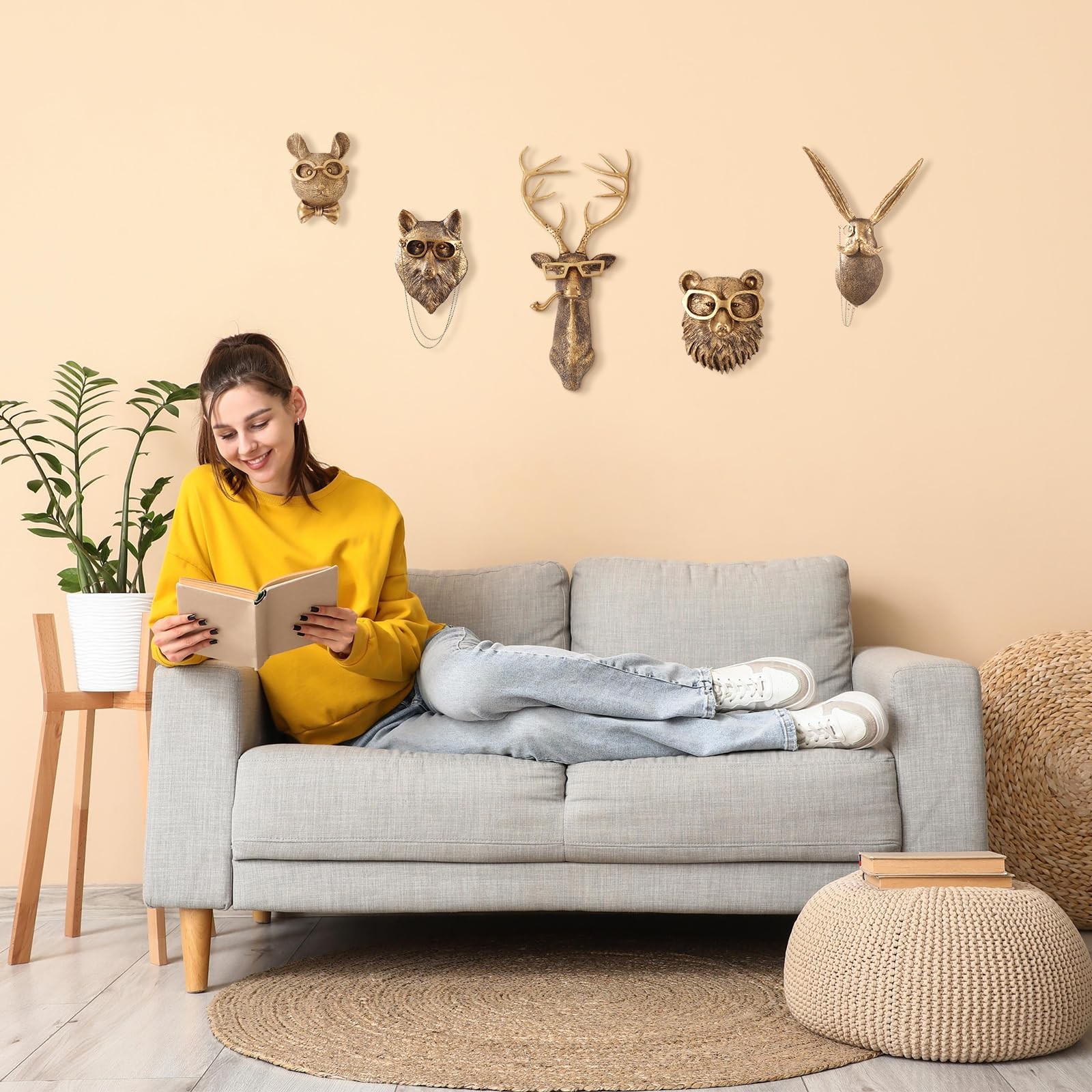 5 Pack Animal Head Wall Decor Gold Wall Sculpture Home Decor for Office Bedro…