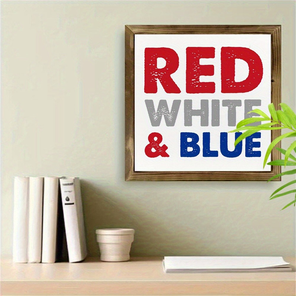 Red White & Blue Patriotic Typography Wall Art, Holiday Home Decor