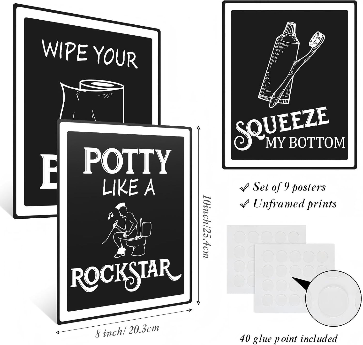 Durable 9-Piece Funny Vintage Bathroom Signs for Uplifting Wall Decor