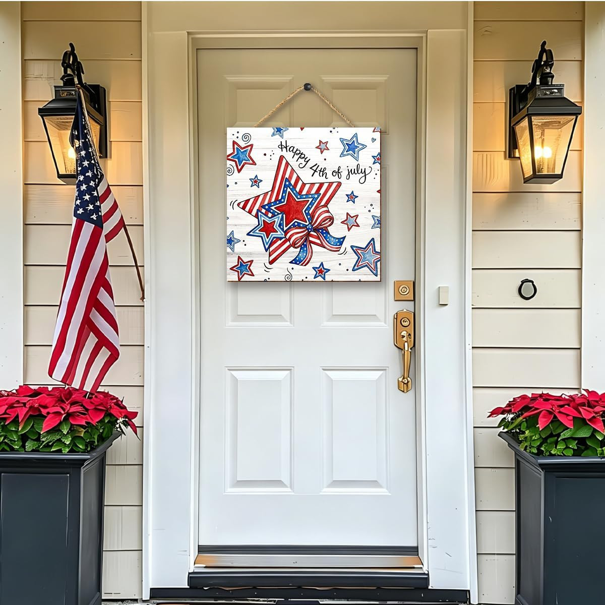 4Th of July Door Sign Patriotic for Front Porch America Anniversary Wooden Sign