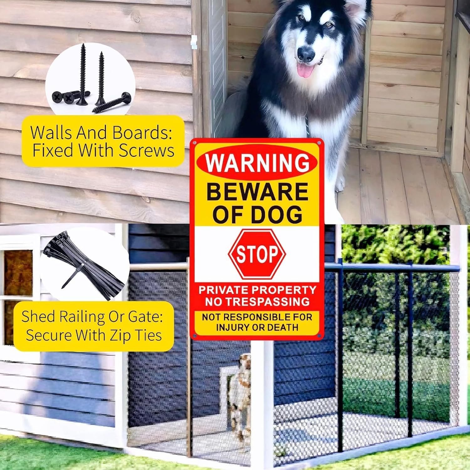 3 Pack Beware Of Dog Sign,8×12 Inches, Reflective Film, Anti-Rust Aluminum Metal