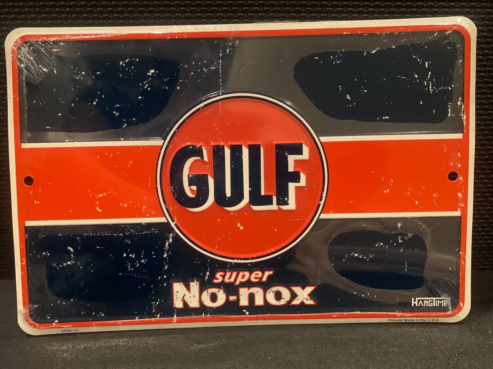 Gulf Gasoline Super No-nox Embossed 8″x12″ Metal Sign MADE IN USA