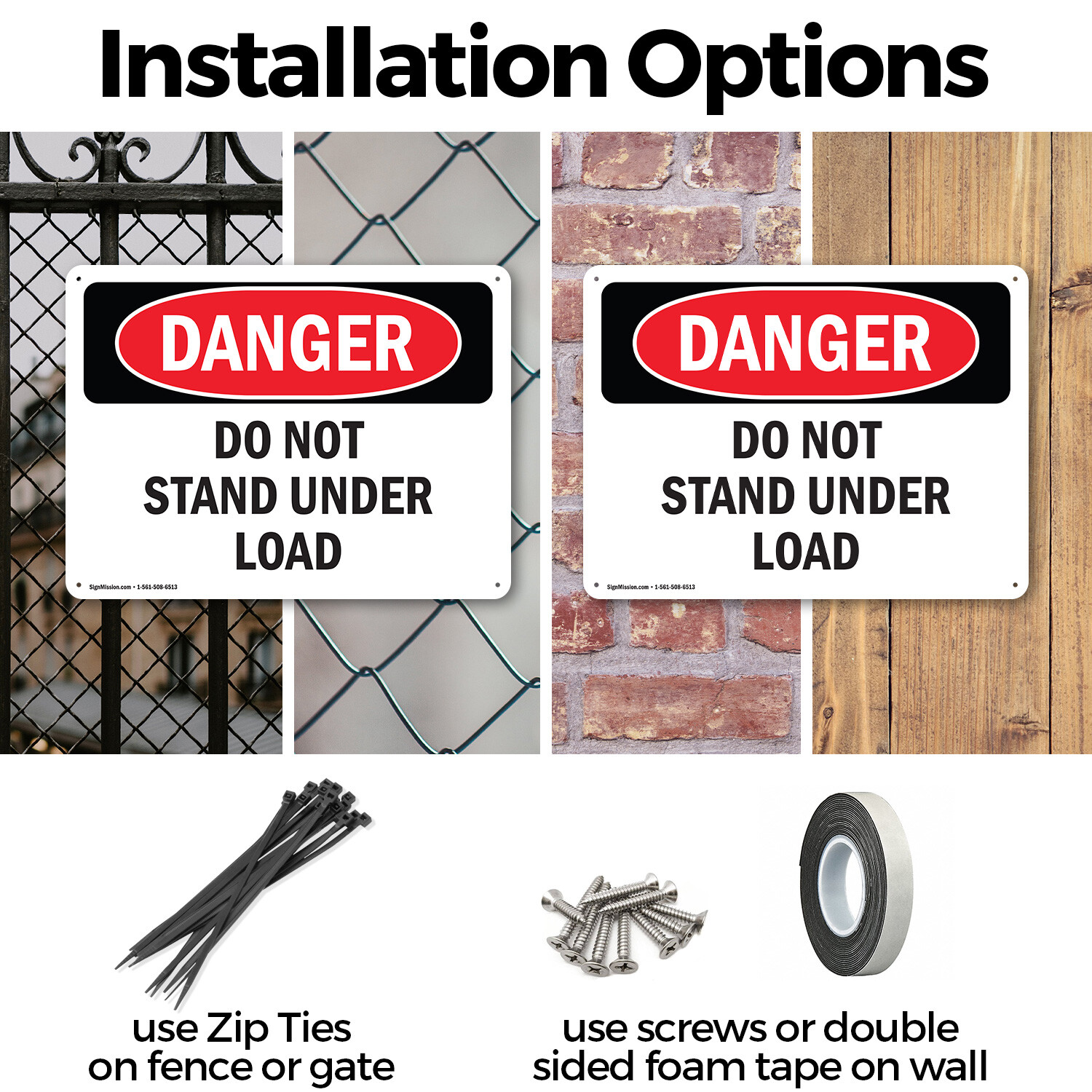 (2 Pack) Do Not Stand Under Load OSHA Danger Sign Decal Metal Plastic
