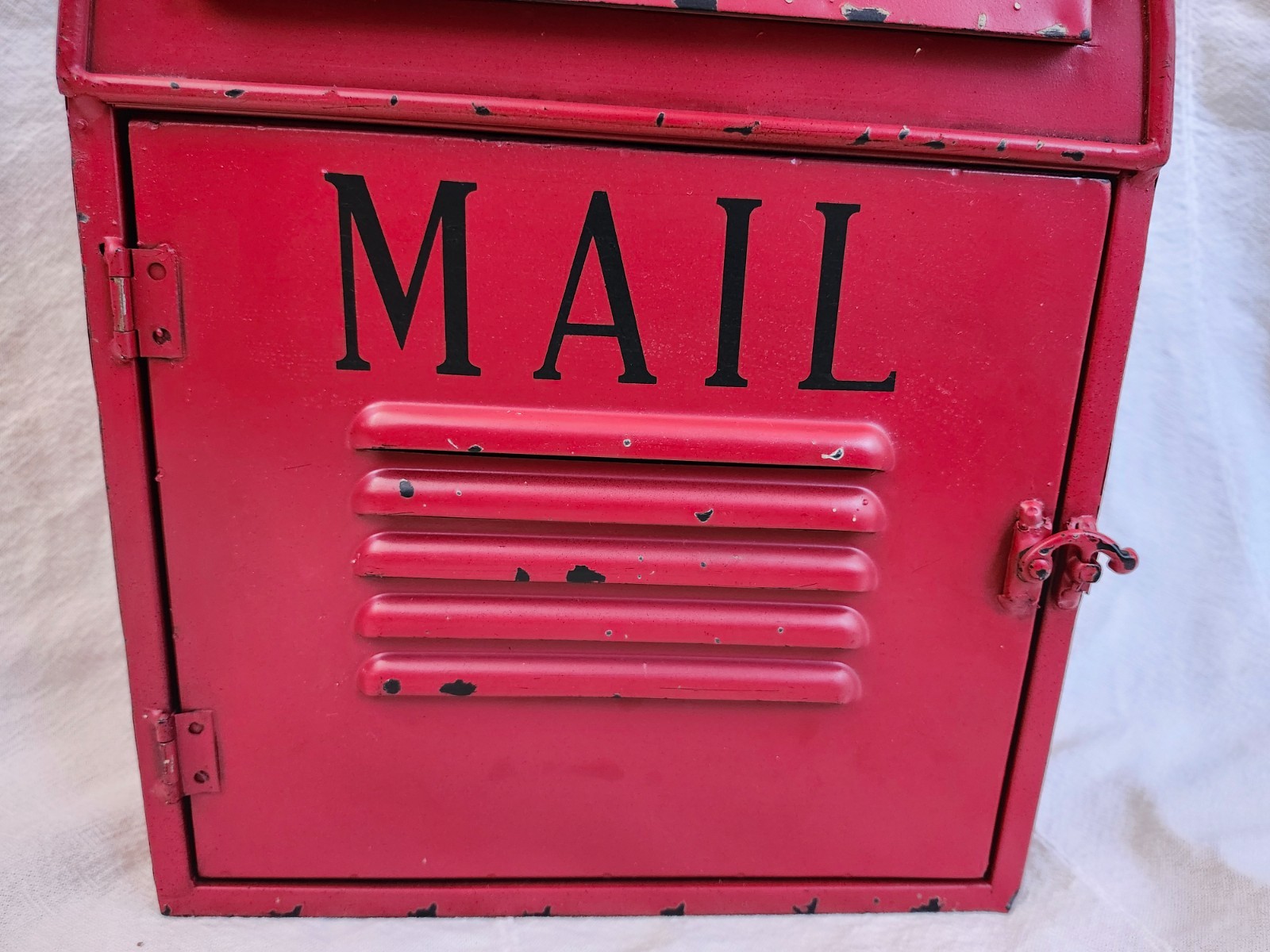 Red Metal Mailbox Vintage Style Rustic Wall Hanging or Table Decor