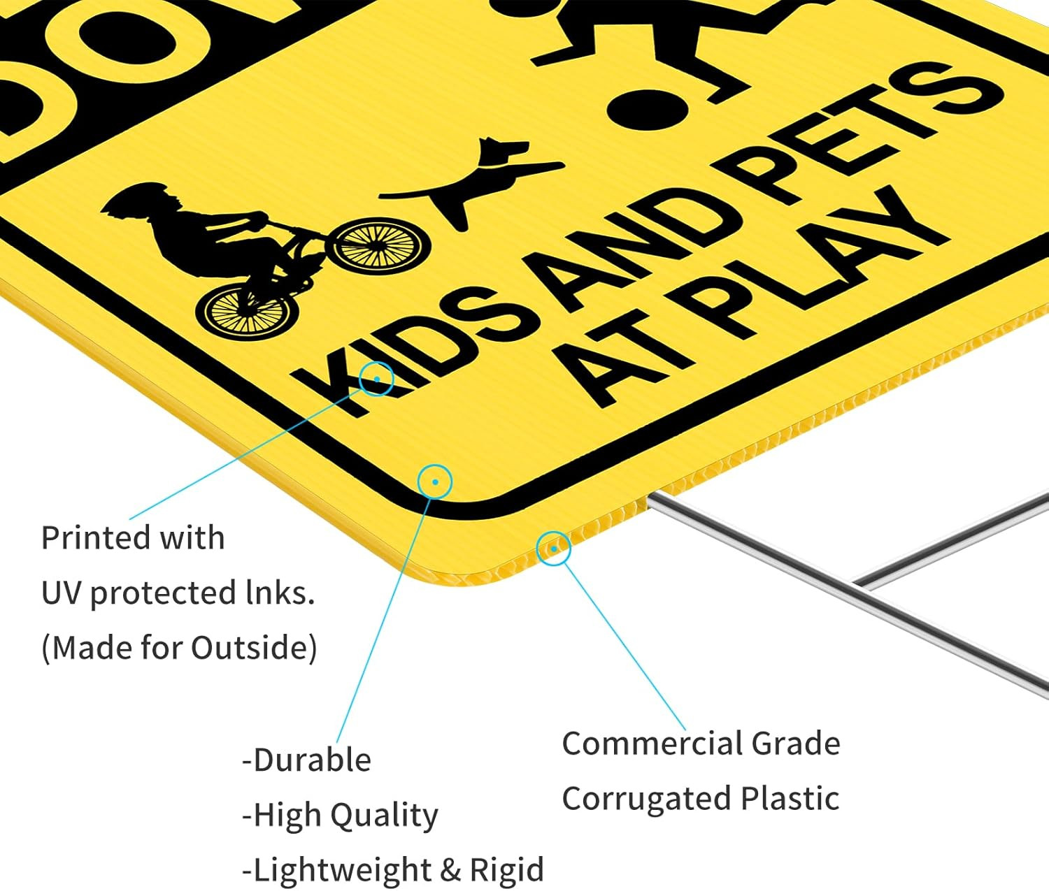 Slow down Sign with Metal Stake 2Pack, Kids and Pets at Play Sign,16″ X 12″ Corr