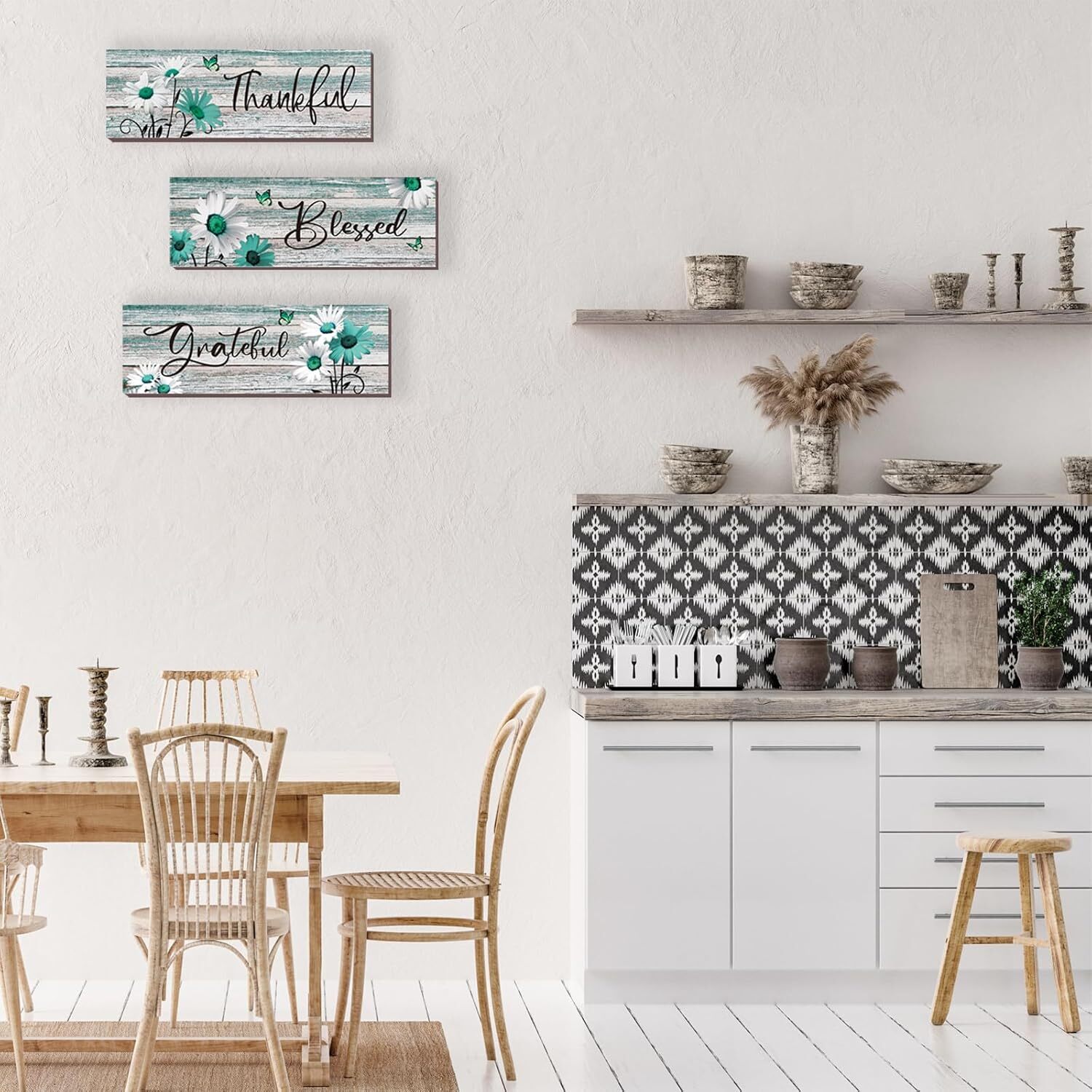 3 Pcs Teal Decor Teal Bathroom Decor Wooden Teal Wall Decor With Teal Daisy Posi