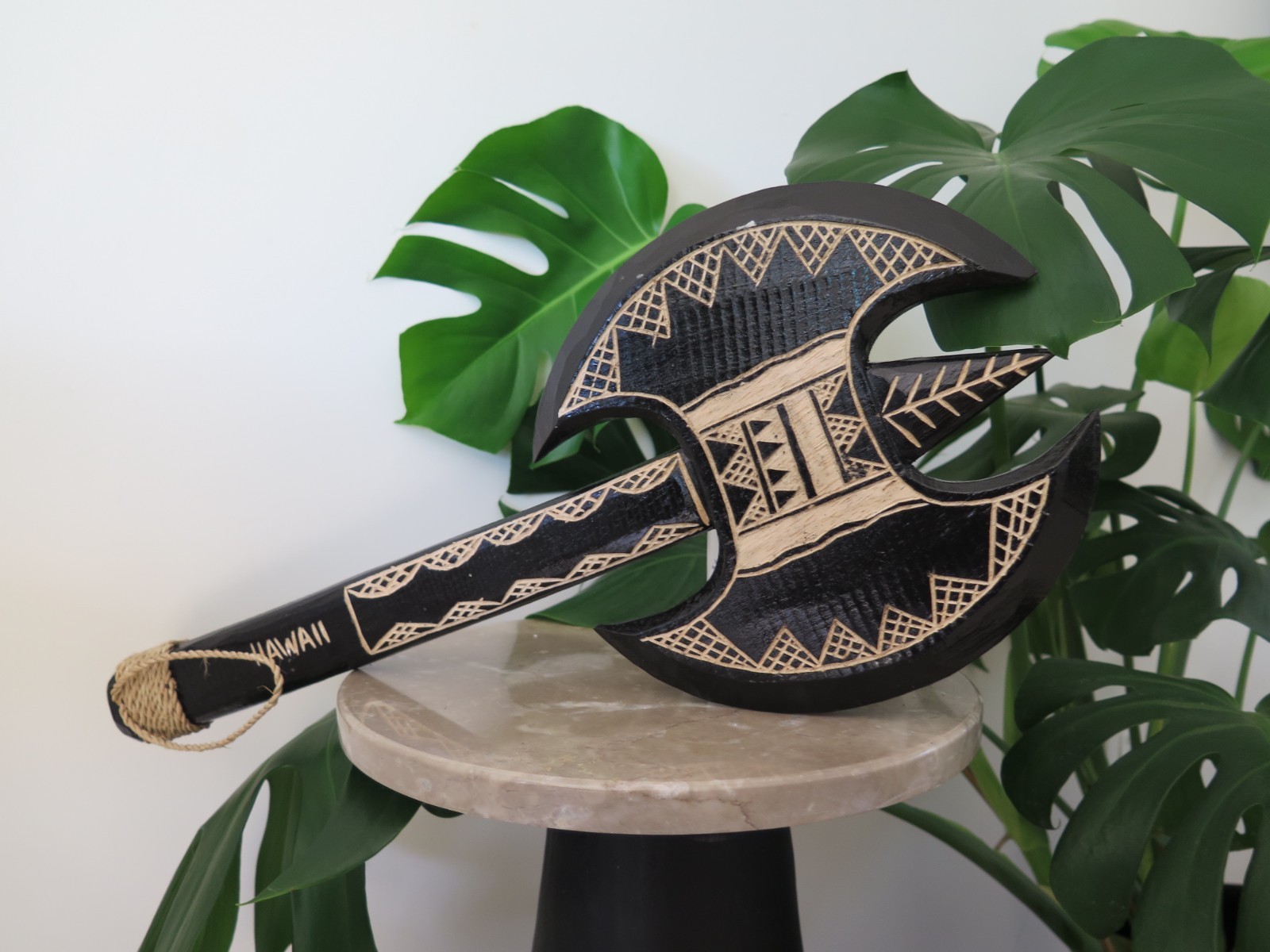 Hawaii Hand Made Solid Wood Samoan 20″ Double War Axe Engraved Weapon Hanging