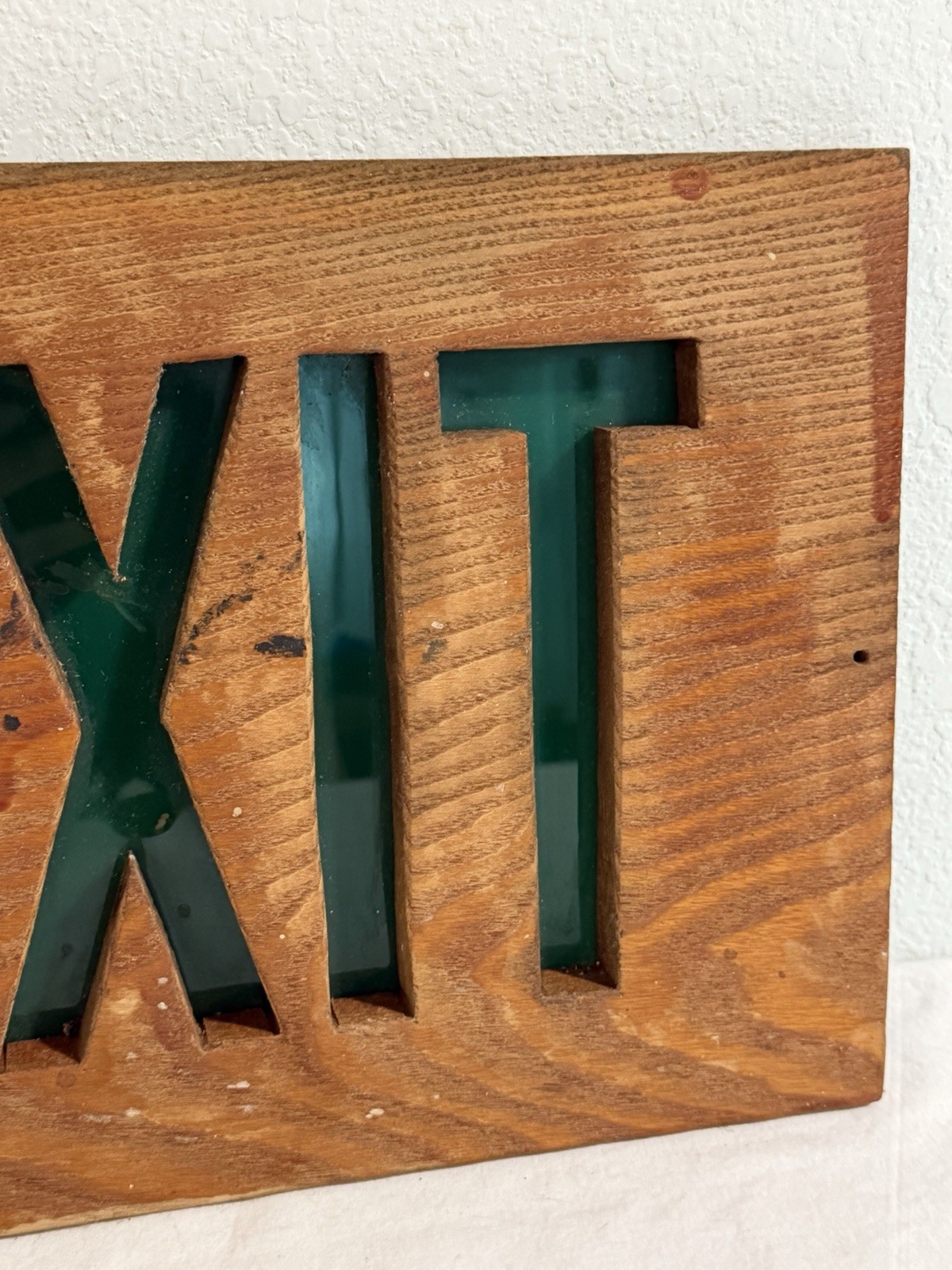 Homemade EXIT Sign Wood Green Plexi Glass 13”x9” Decor Man Cave