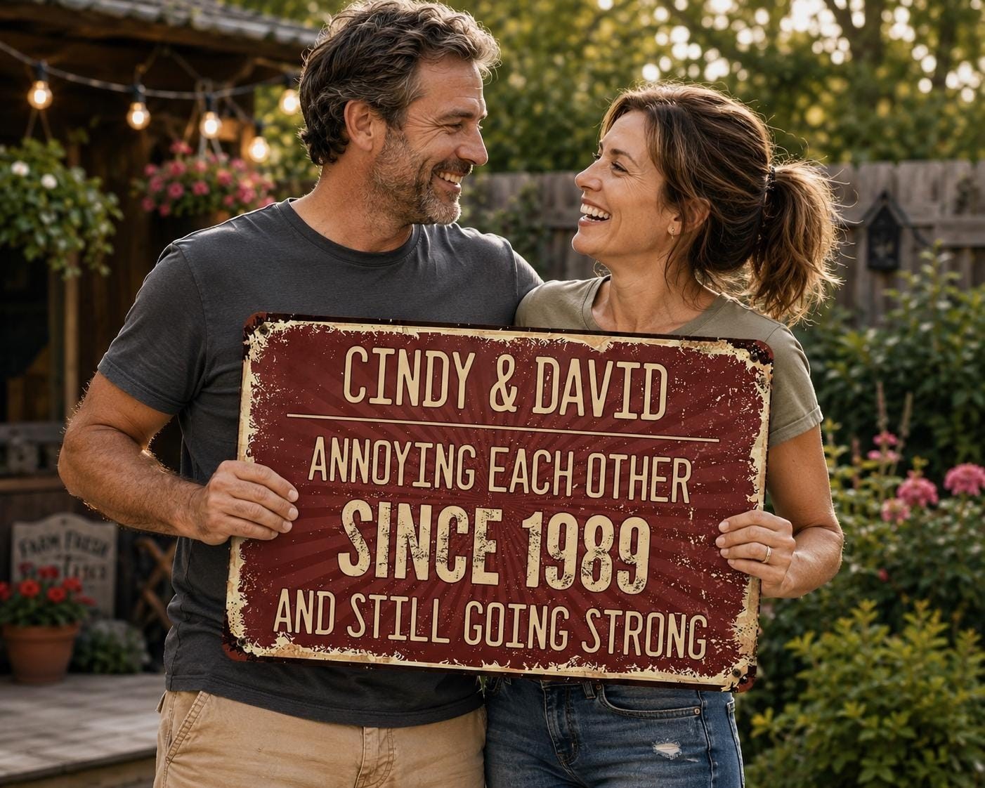 Personalized Anniversary Metal Sign: Funny Couple Gift, Custom Names & Date