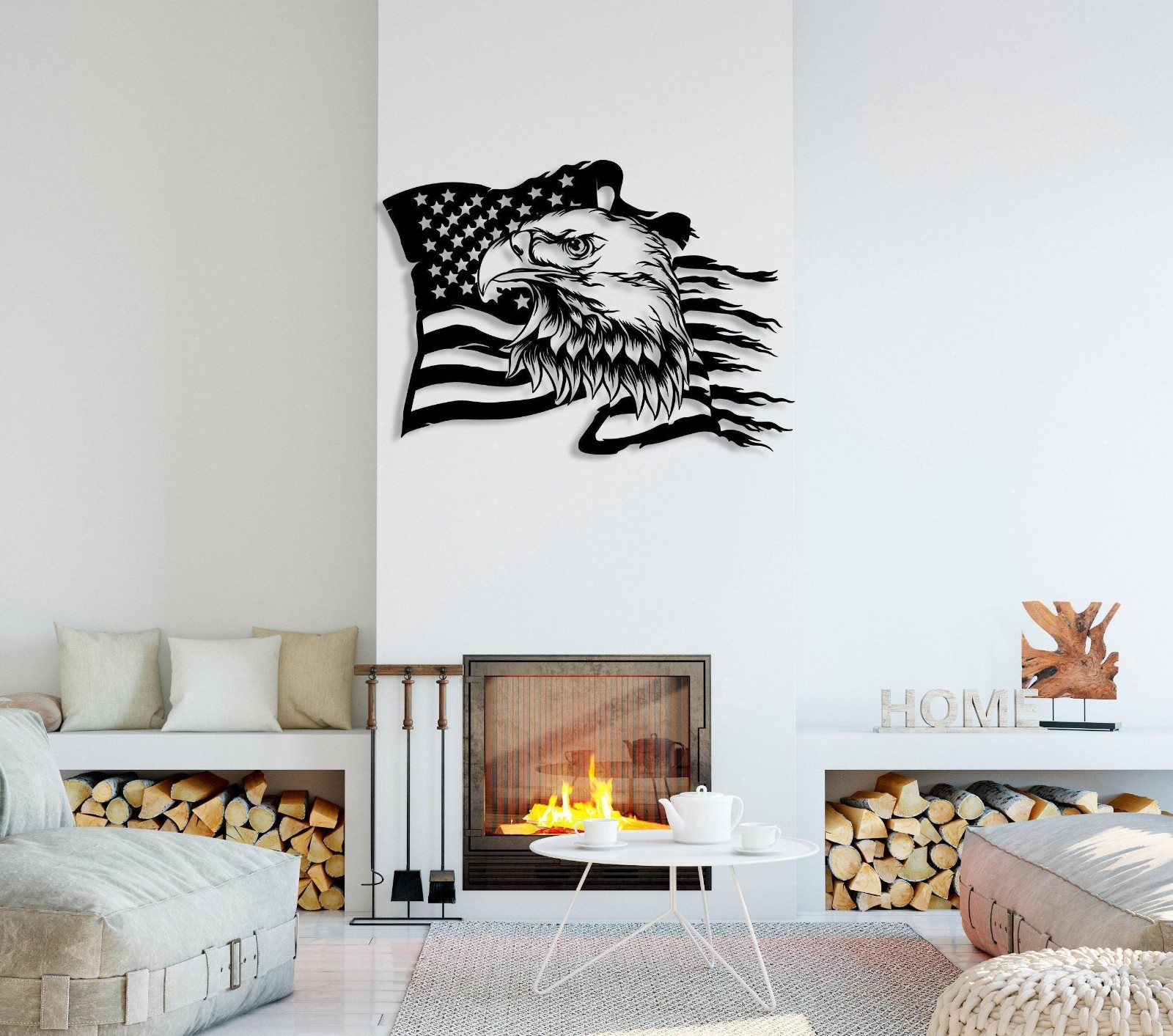 American Eagle Metal Wall Art Large US Flag Sign 4th Of July Patriotic Decor