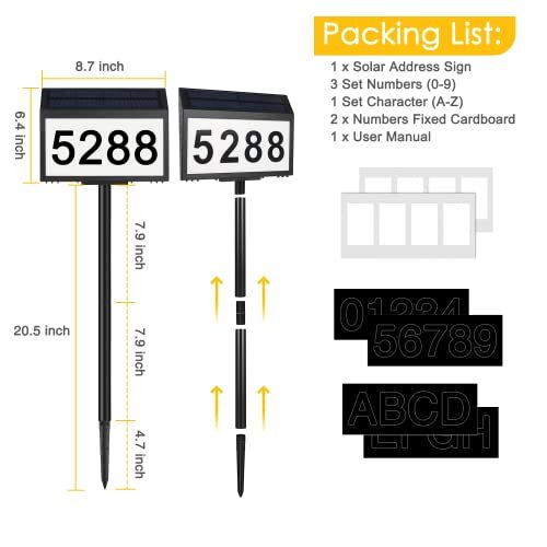 Solar Address Sign Lighted House Numbers for Outside Address Plaques