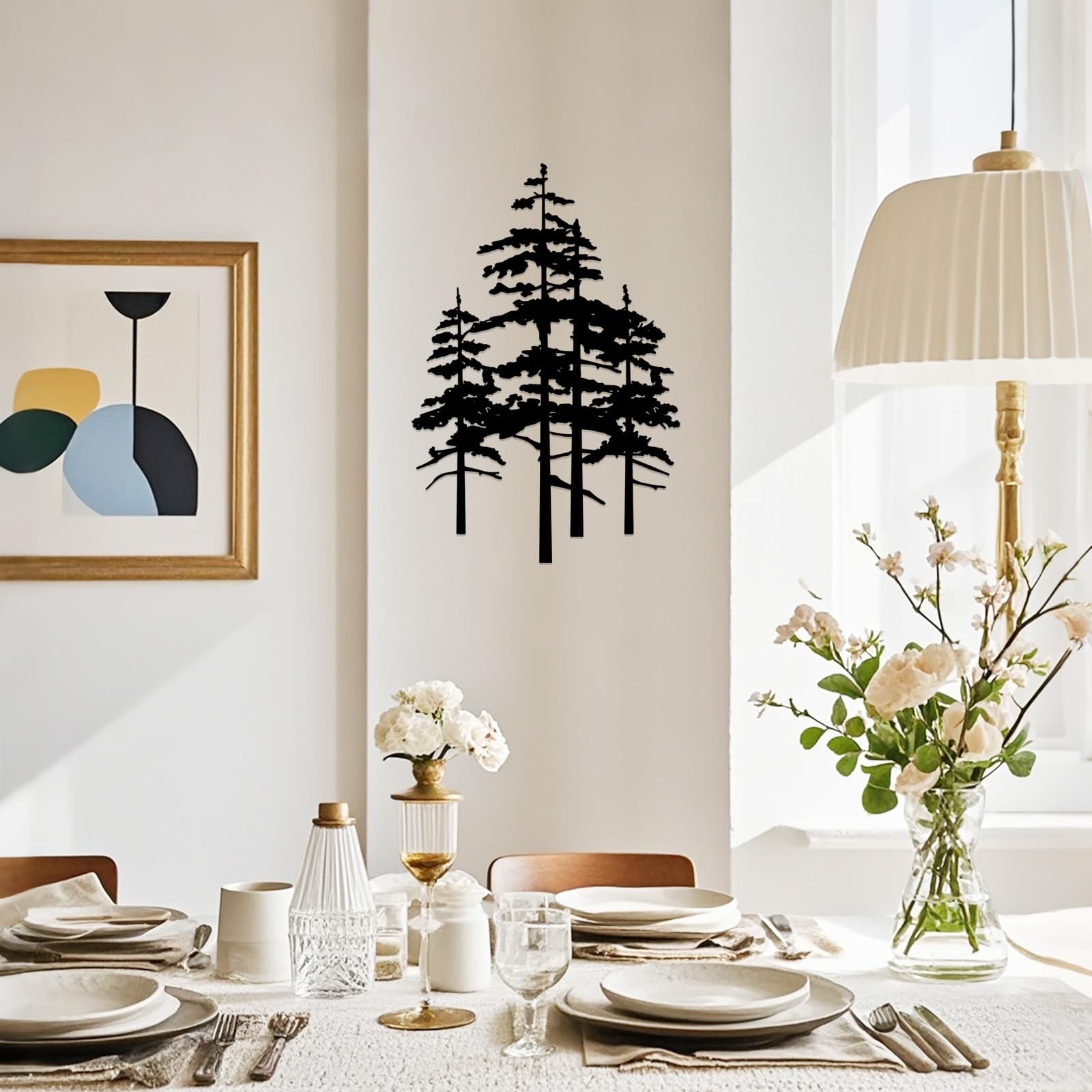 Metal Pine Tree Wall Art Nature Cedar Tree Sign Forest Decor Black