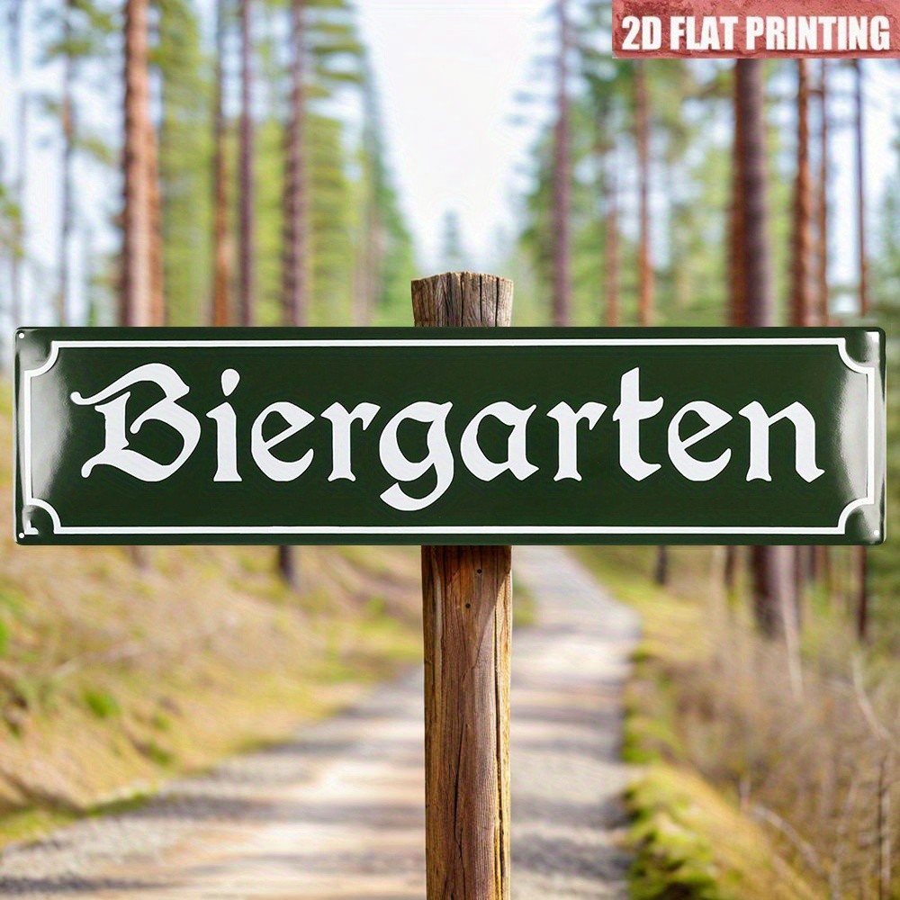 Biergarten Dark Green Vintage Metal Sign German Beer Garden Patio Wall Decor