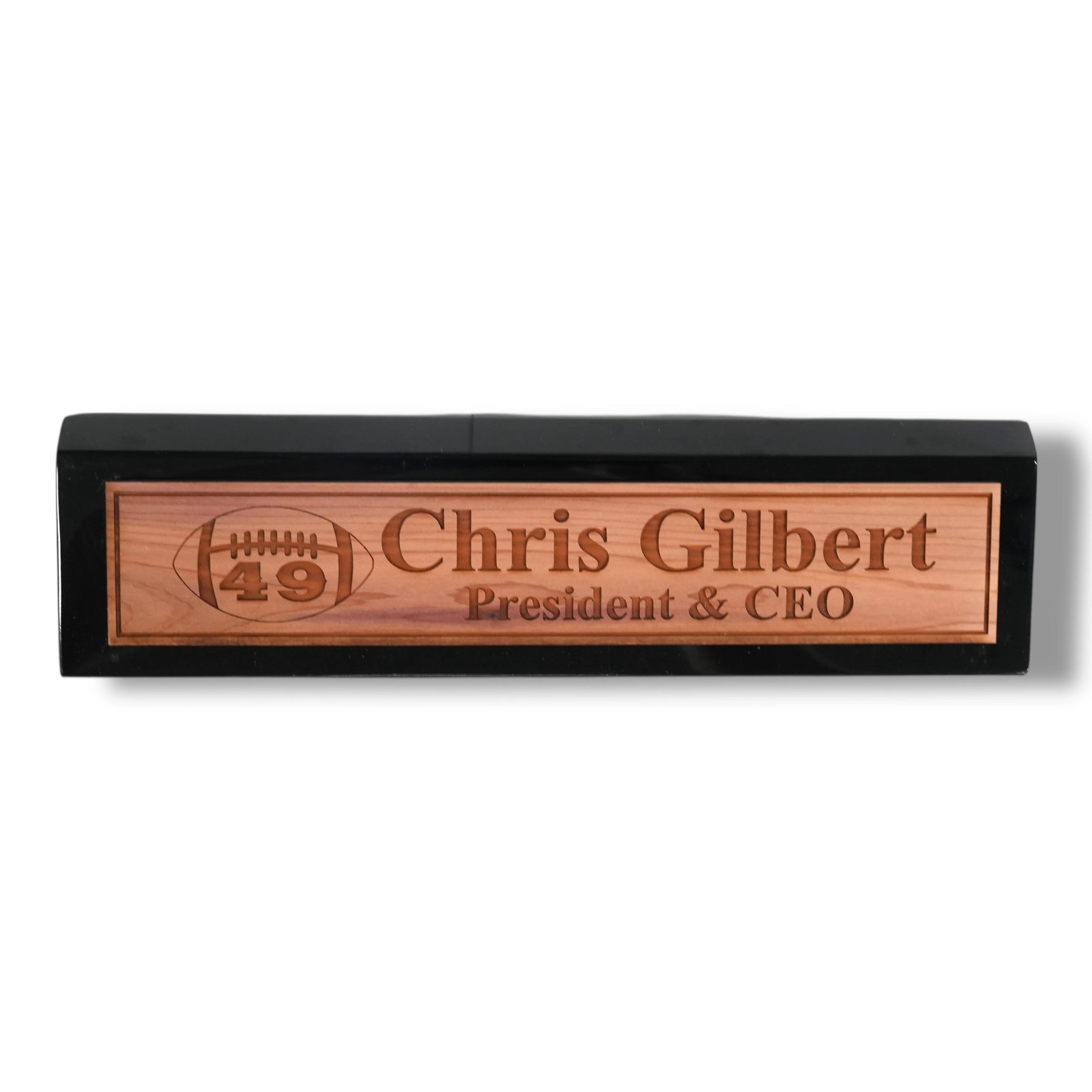 Desk Wedge Name Plate – PERSONALIZED – Football – WITH YOUR NUMBER – 11 Inches