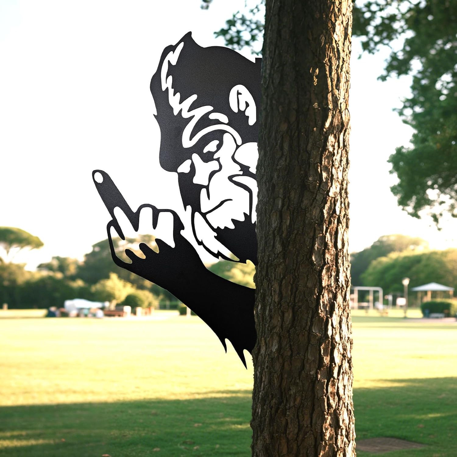 Peaking a Boo Flipping off Bigfoot Animal Metal Sign Art Ornament, Middle Finger