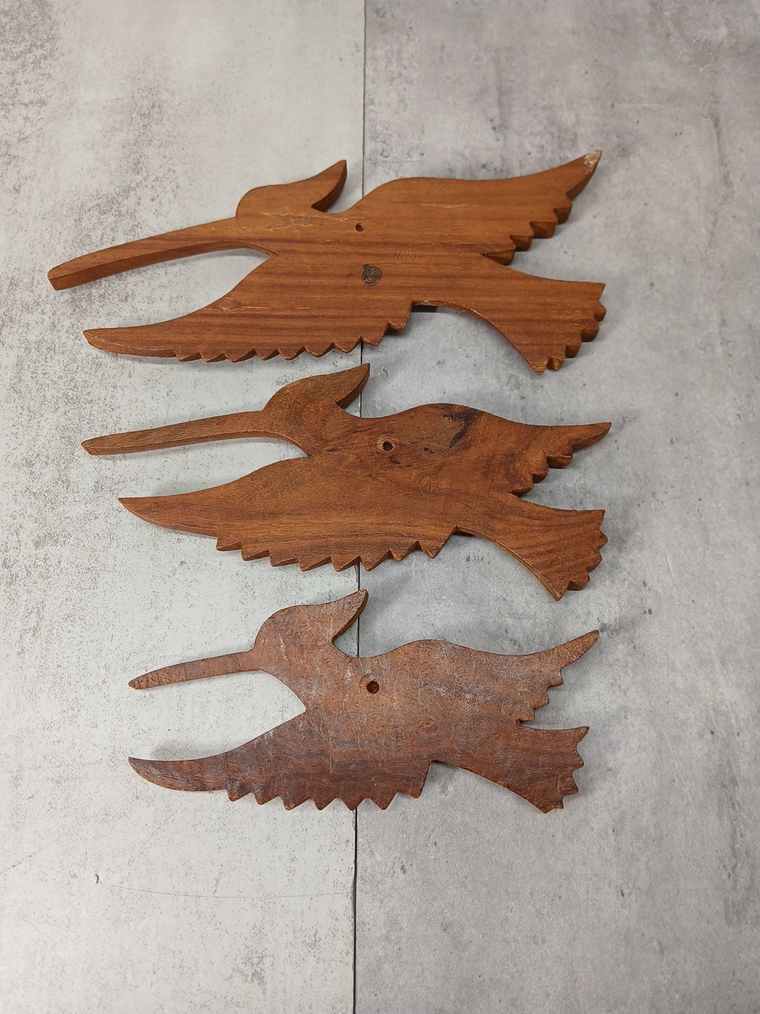 3 Wooden Hummingbird Wall Hangers w/ Red Eyes- Made in India