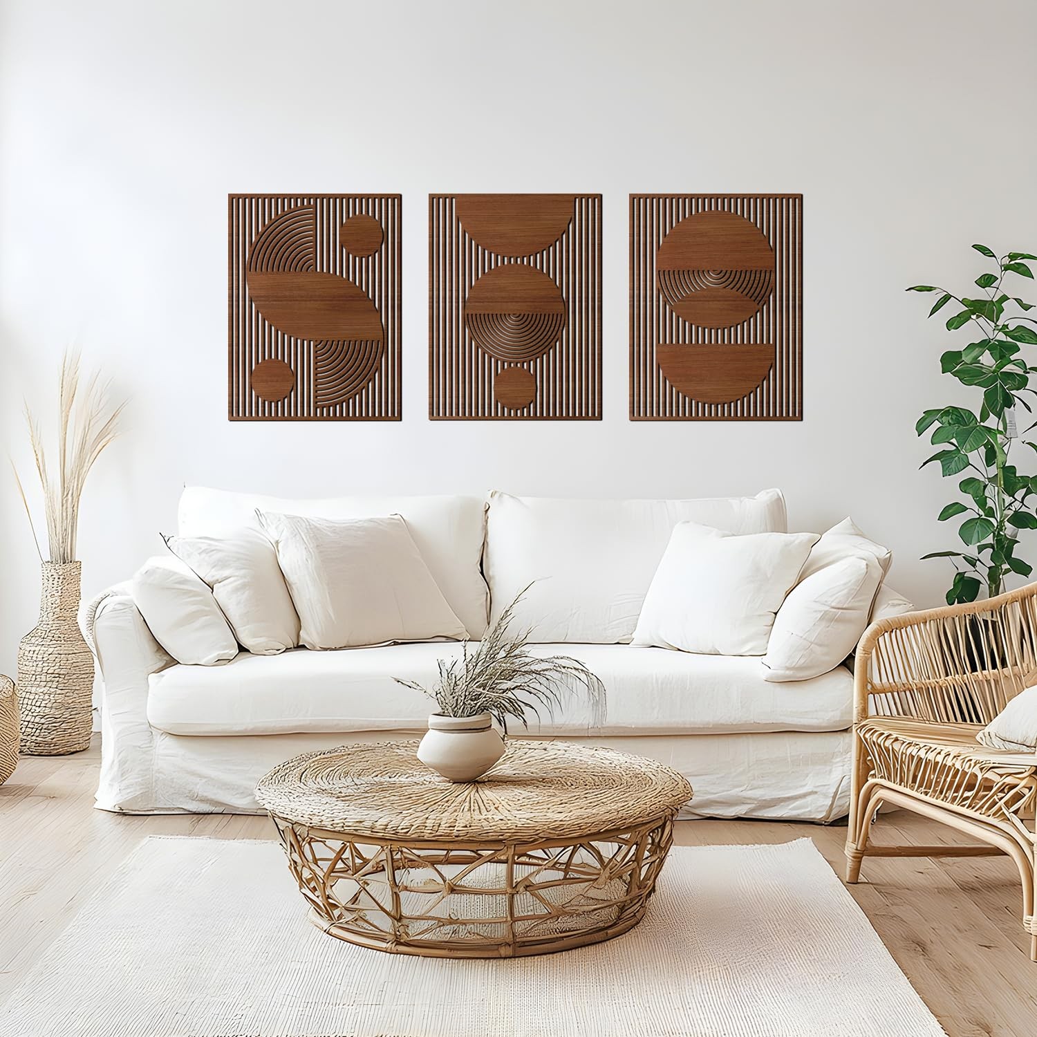 3 Pcs Abstract Wood Wall Art, Mid Century Modern Geometric Wood Wall Decor Mi…