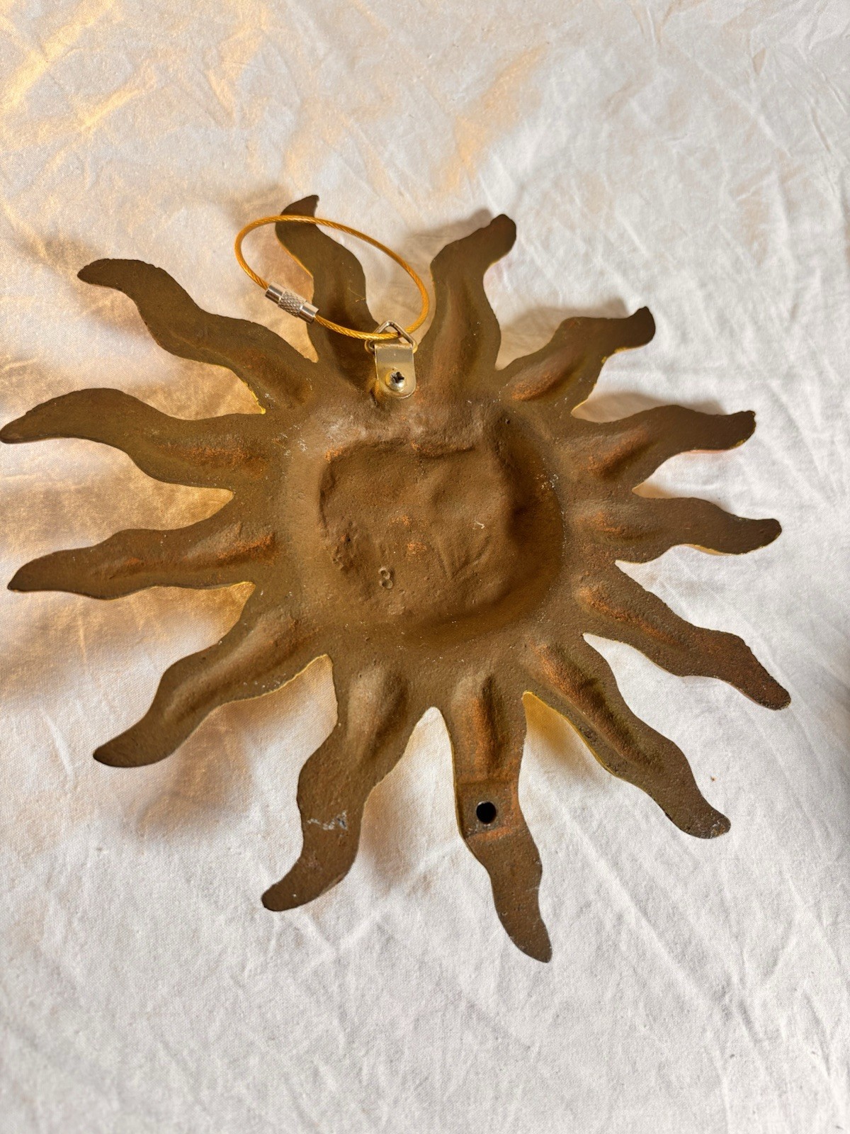 Painted Cast Iron Sun Face Wall Hanging Celestial Decor 7.5in