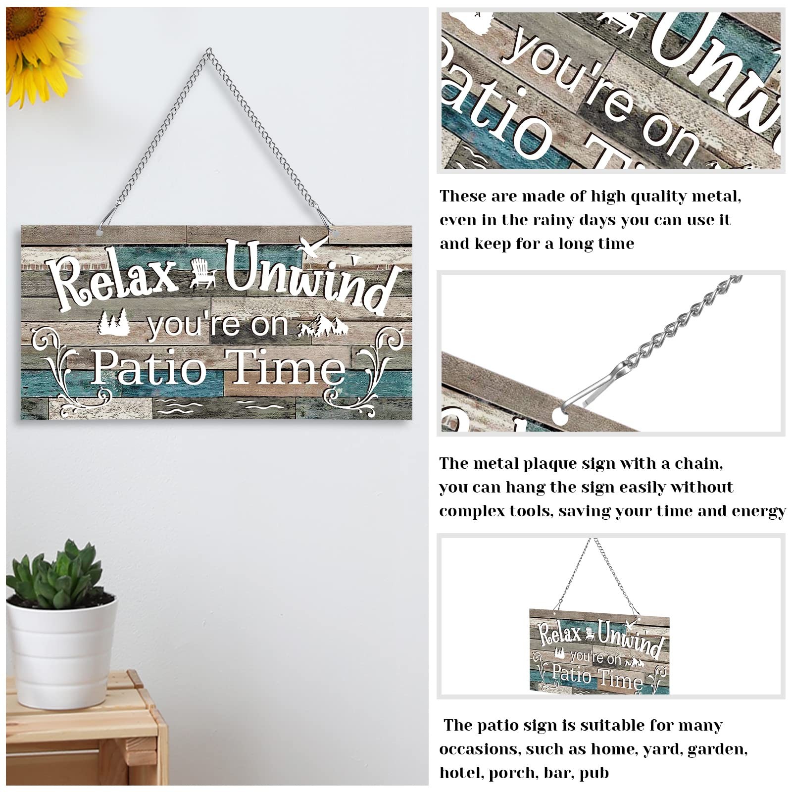Hotop Patio Decor Sign Decorations Outdoor Metal Porch 10 x 5″, Vivid
