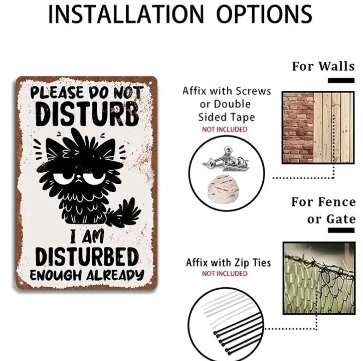 Vintage Cat Wall Art Please Do Not Disturb Disturbed Enough Metal Sign 8×12