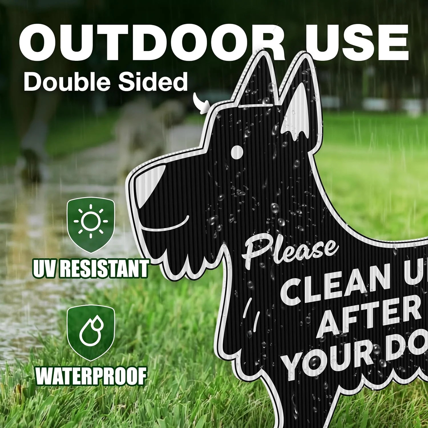 Clean Up After Your Dog Signs with Stakes, 11 x 10 Inch Black Dog Shaped Double