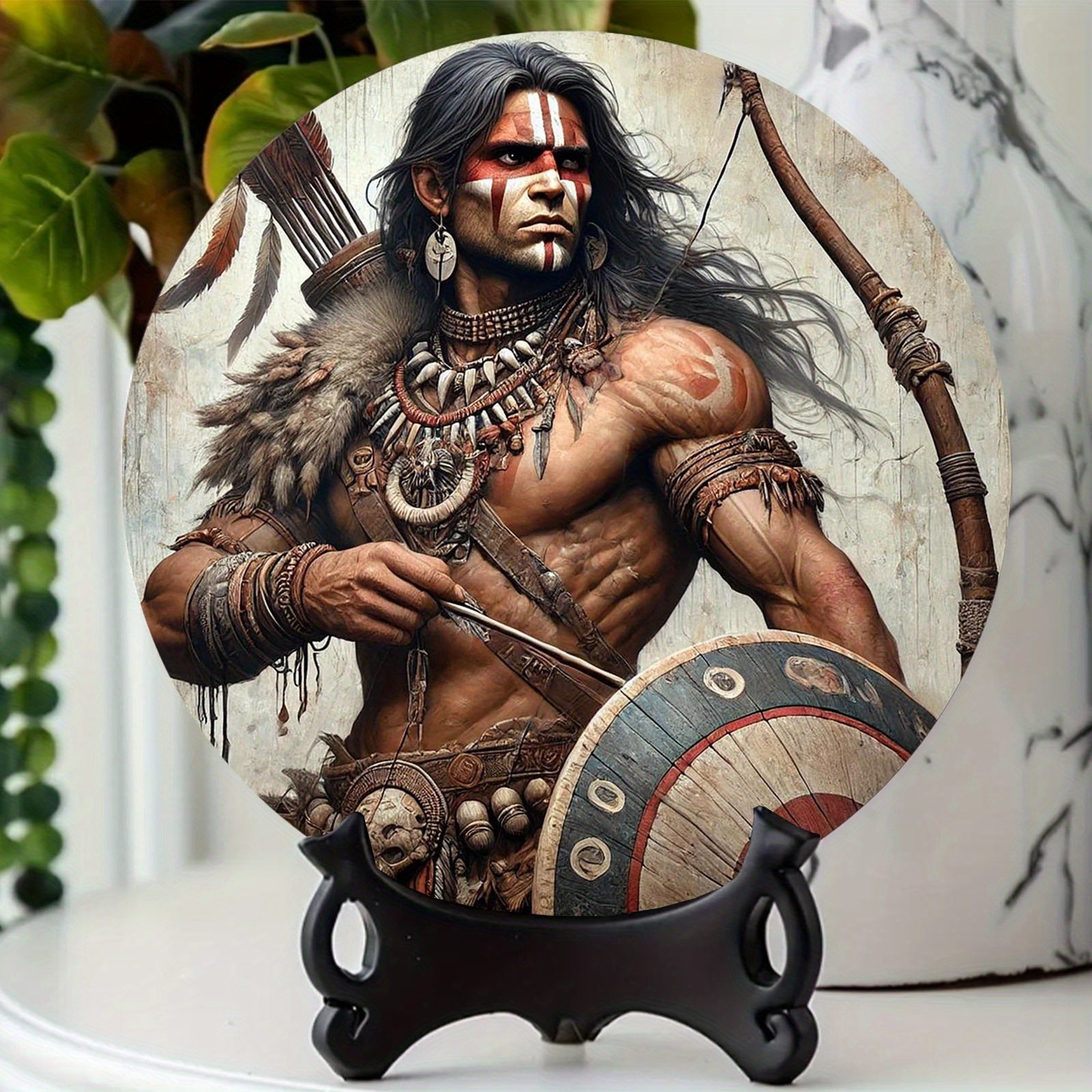 Vintage Native American Round Aluminum Wall Art Sign -Tin Metal Signs 8×8 Inches