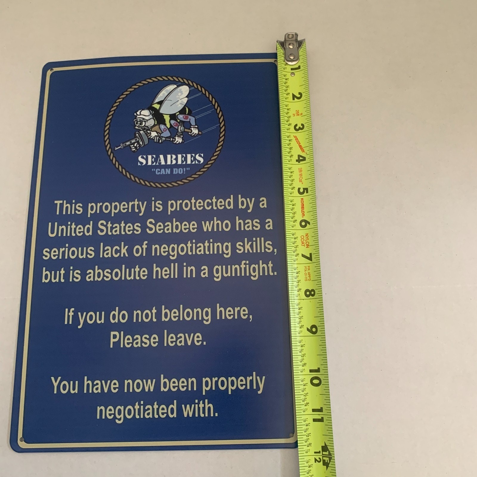 Navy This Property Protected By United States Seabees 12″ x 8″ Metal Sign Decor