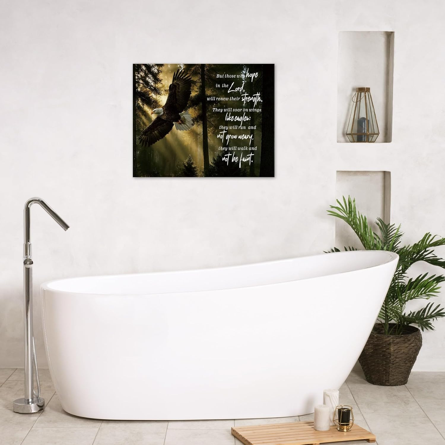 Inspirational Eagle Wall Art Modern Bible Verse with Rustic Wildlife Animal Canv