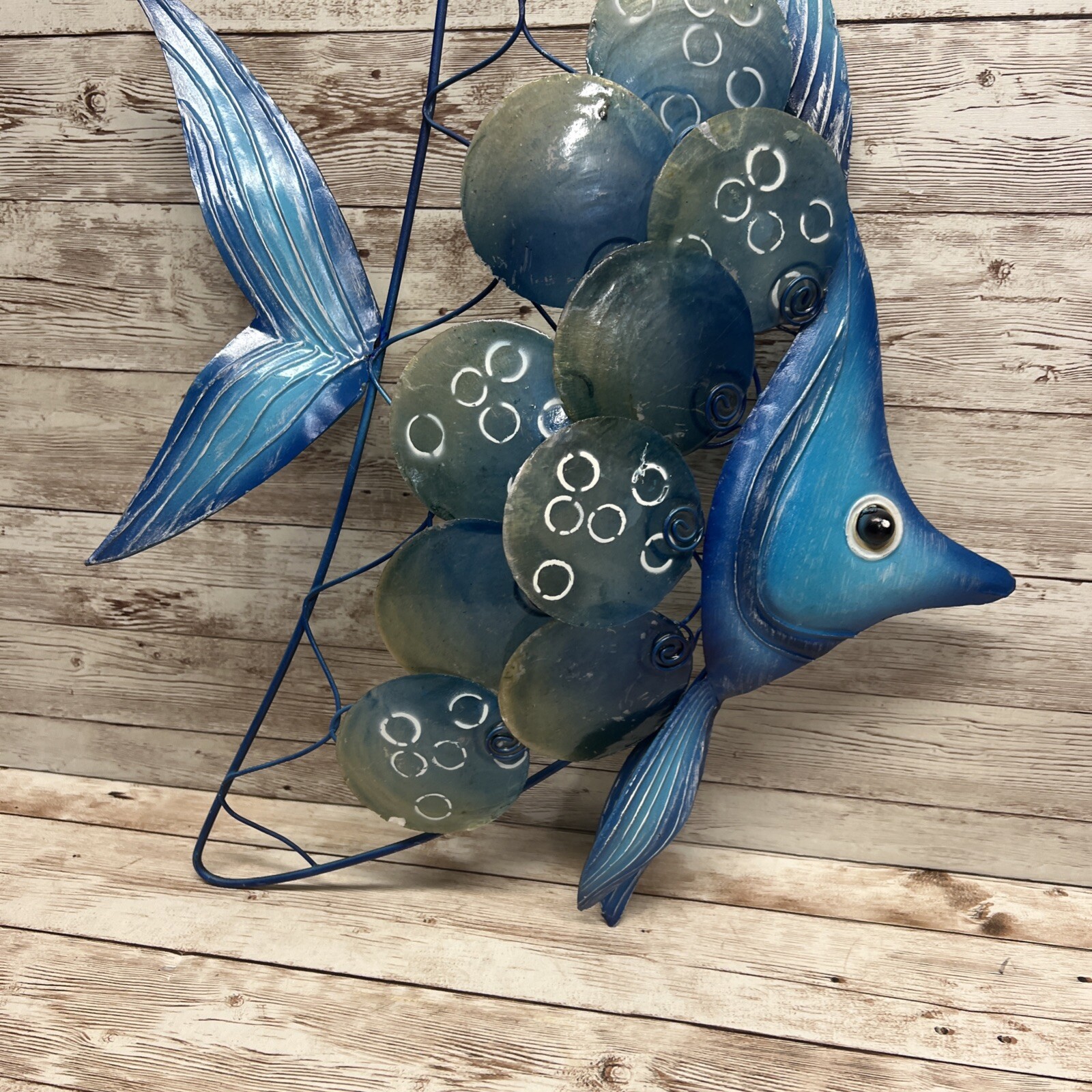 Tropical Fish Blue Metal Wall Plaque Ocean Beach 13×18.5 in