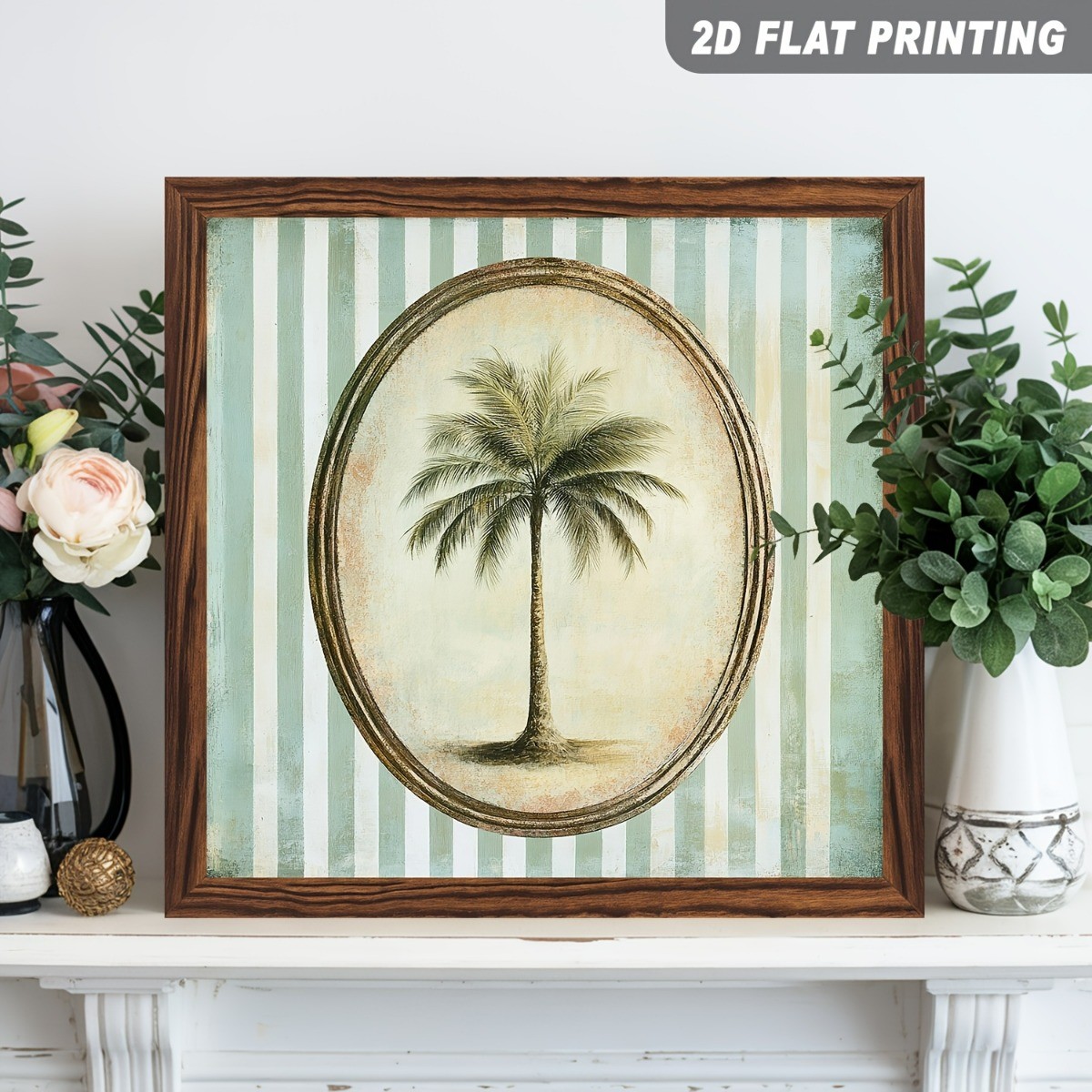 Palm Tree Tropical Oval Wooden Sign Vintage Coastal Decor for Cafe Balcony Gift