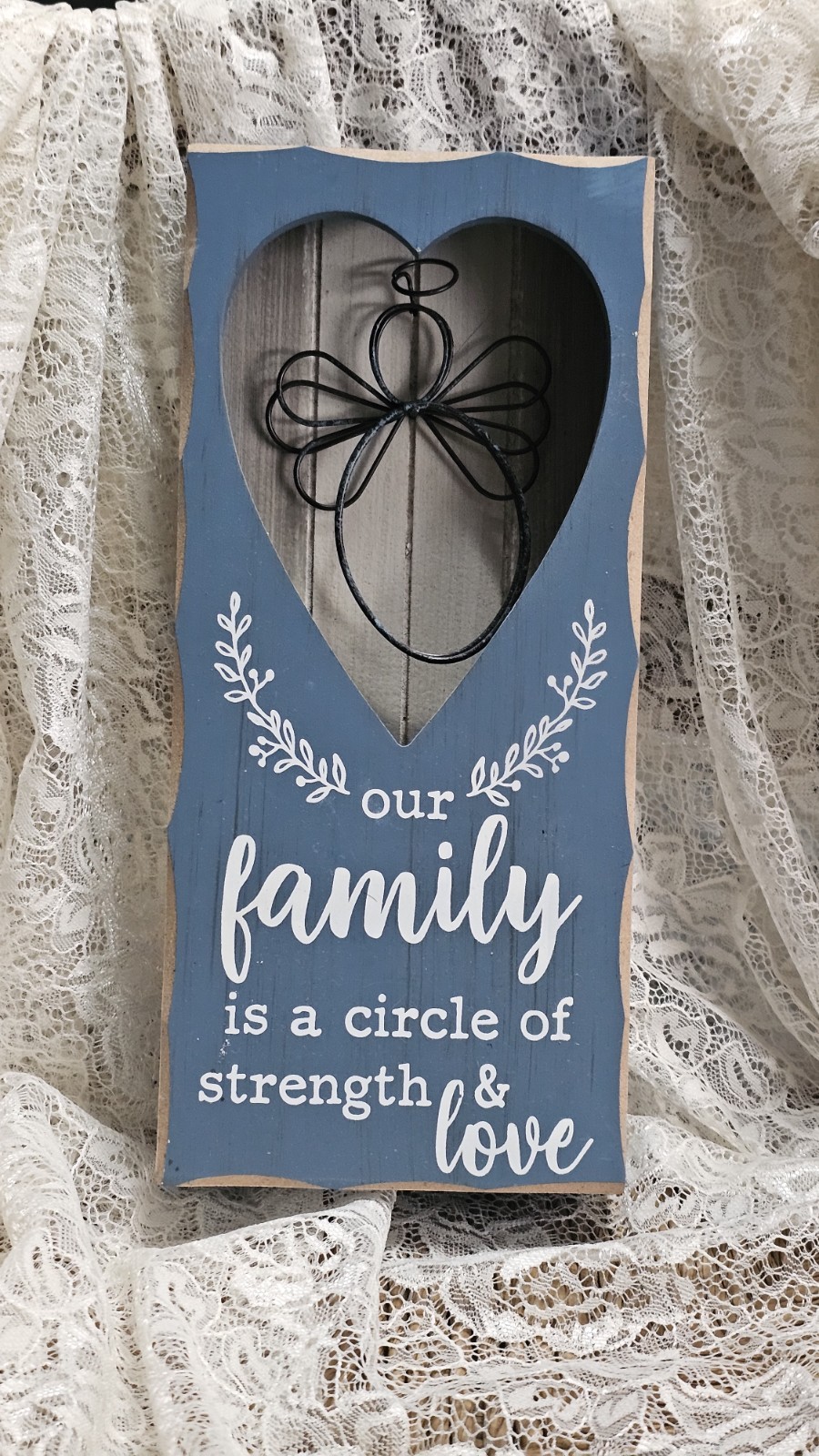 Sign of the Times Heart Cutout Wire Angel “Our Family Circle of Strength & Love”