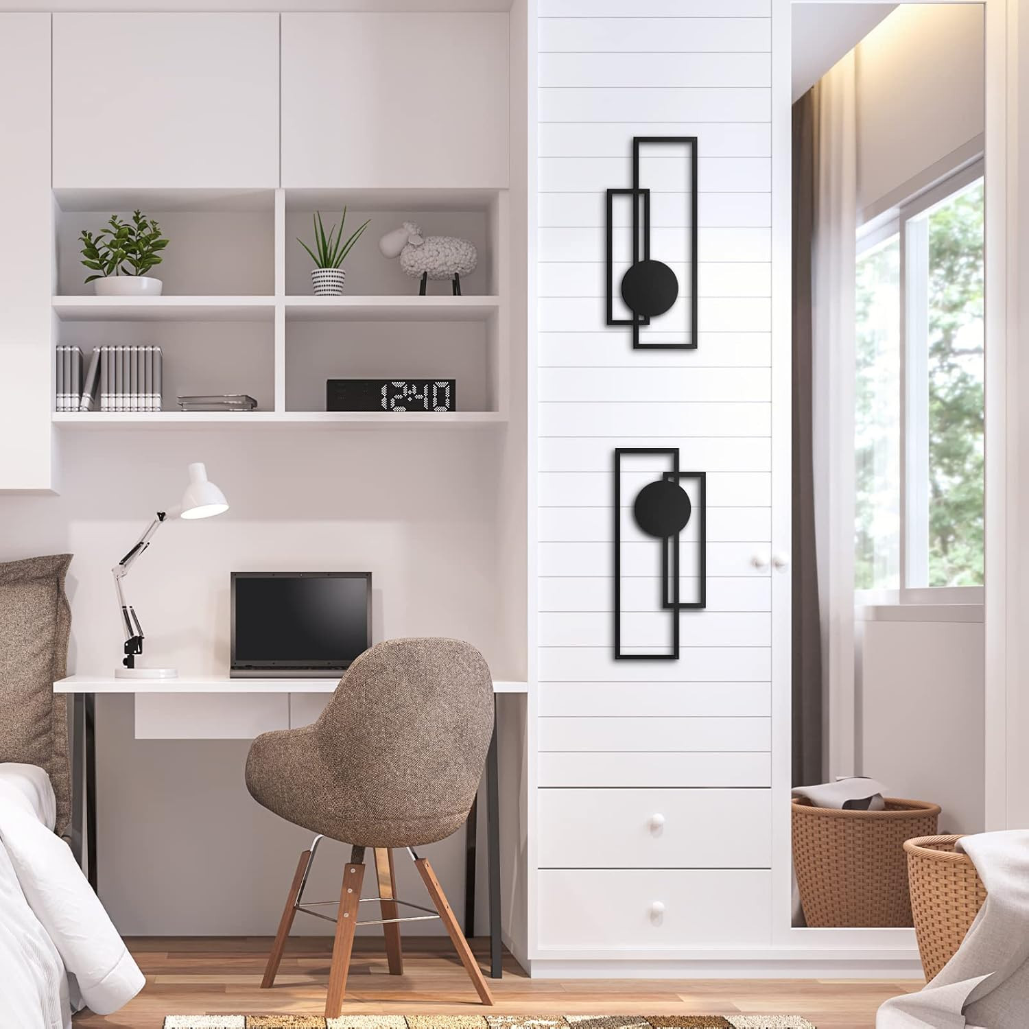 2 Pcs Small Metal Abstract Wall Art, 15.7 Metal Minimalist Wall Decor Single Lin