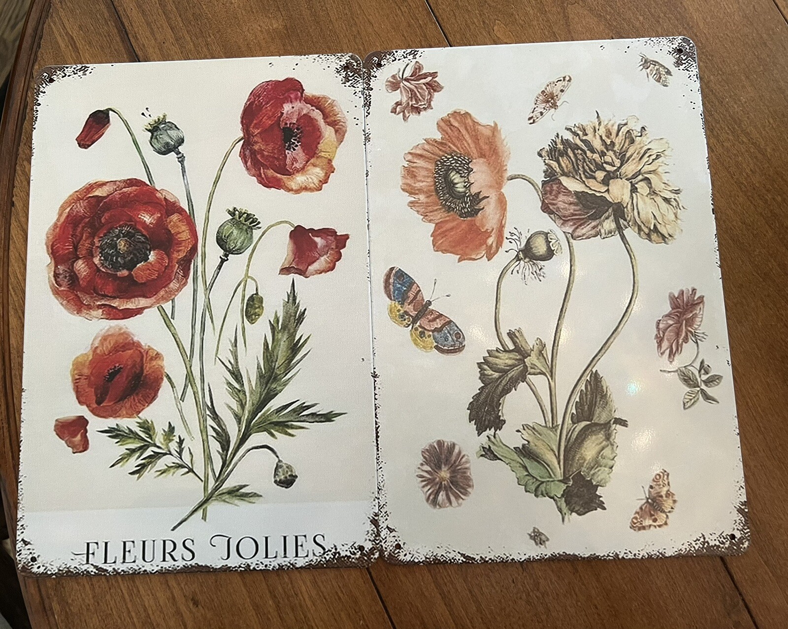 2 Decorative Vintage French Country floral WALL ART tin signs 8″ x 12″ each (CD)