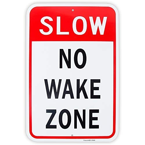 Large Slow No Wake Zone Sign, 18″x 12″ .04″ Aluminum 18” x 12”, Red