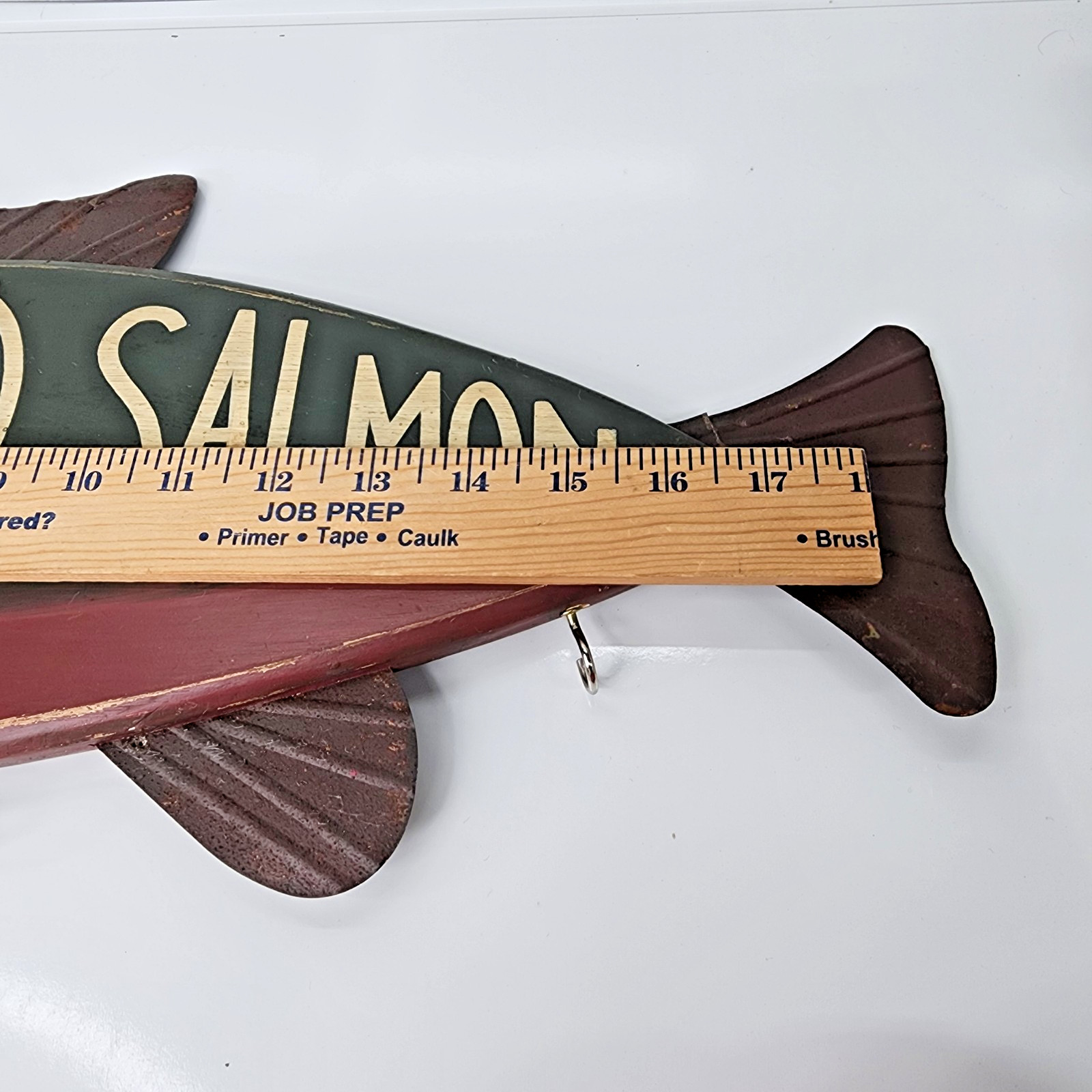 Smoked Salmon Fisherman Wall Hanging 18×9 Rustic Cabin Lake Decor Fish Hooks