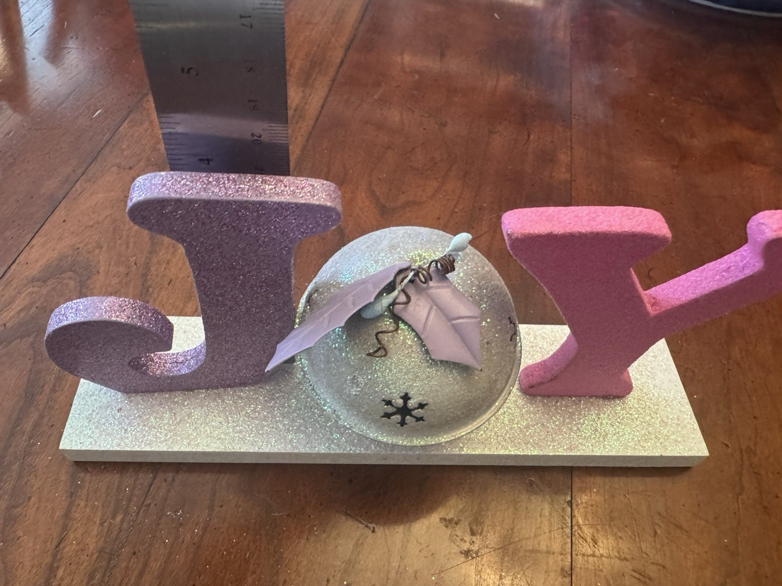 Pink , Purple, & Silver Holiday JOY Sign Girl Christmas Decoration