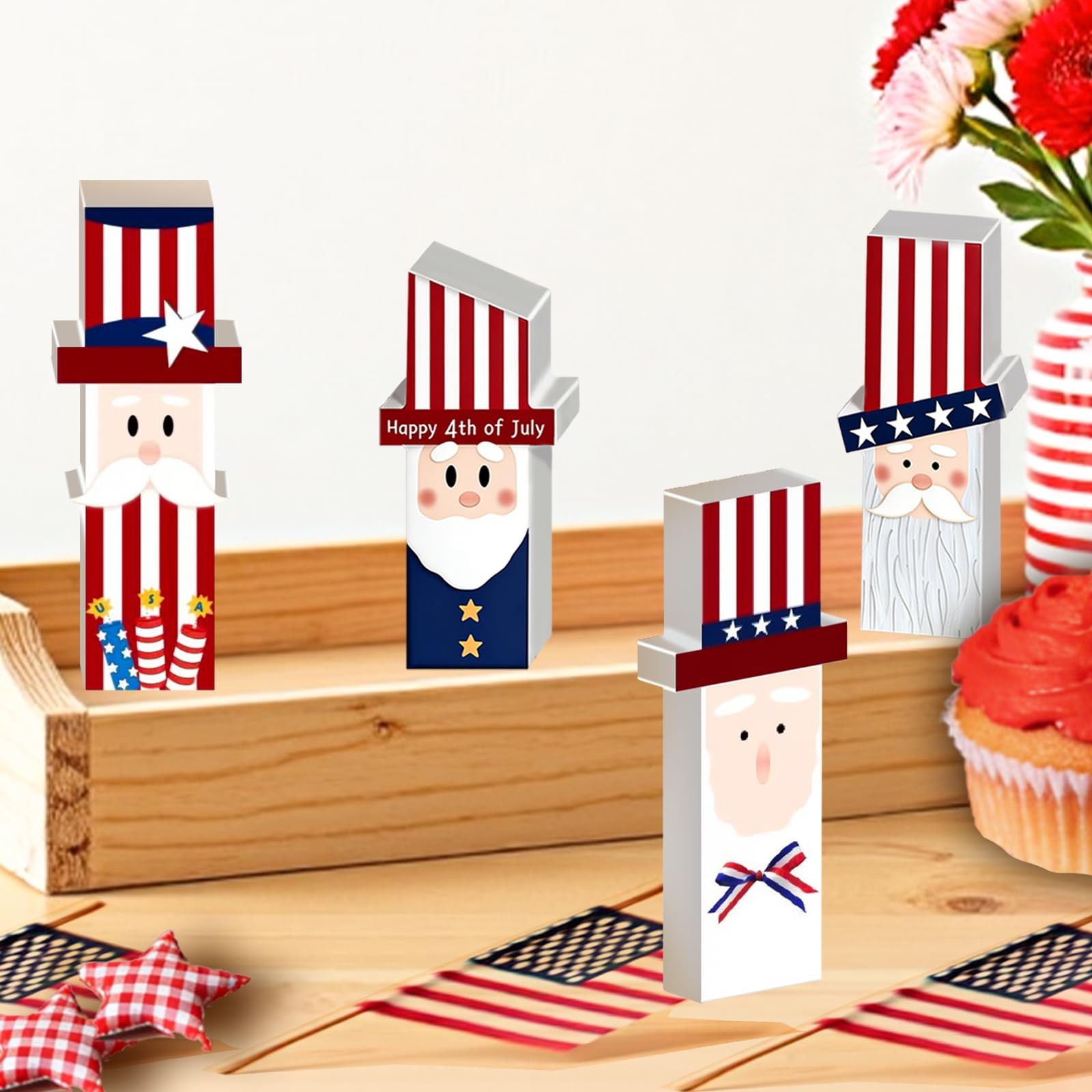 4 Pcs 4th of July table Decorations Patriotic Wooden Table Decor, Red White B…