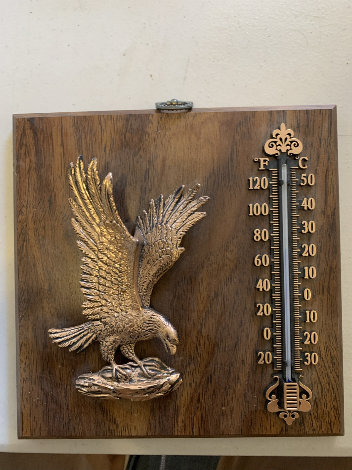 A&F Canada; Wood, 3D Eagle Wall Thermometer Plaque