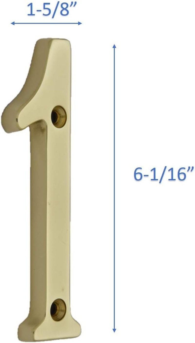 Traditional Heavy Forged Brass House Number, 6″, Polished Brass Lacquered, 1, 1